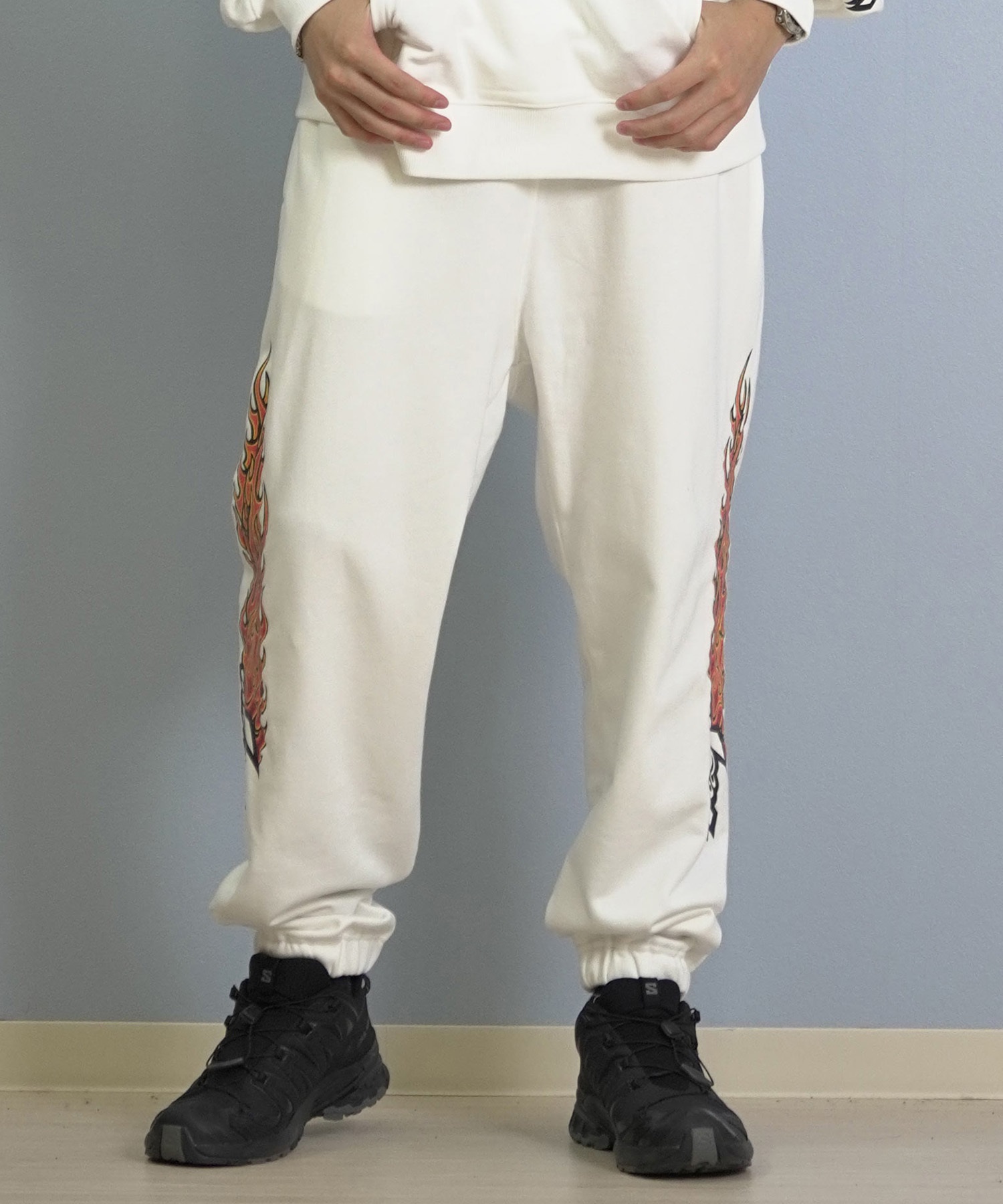 LOST ロスト ロングパンツ メンズ スウェットパンツ 古着風 ヴィンテージ加工 裏毛 セットアップ対応 L25F-3102 ムラサキスポーツ限定(WHT-M)