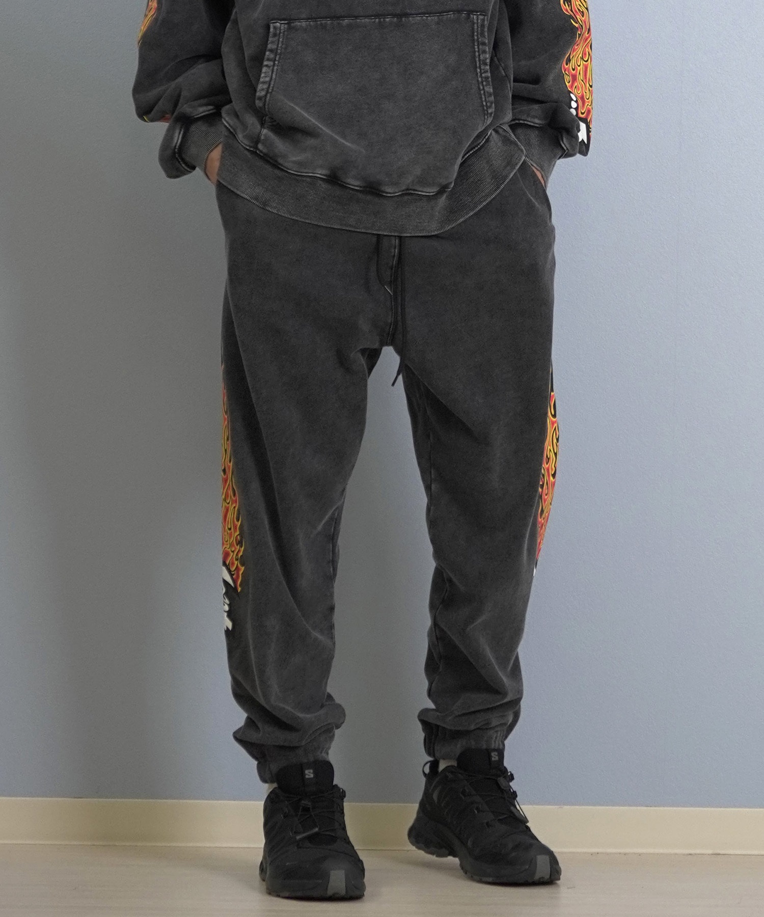 LOST ロスト ロングパンツ メンズ スウェットパンツ 古着風 ヴィンテージ加工 裏毛 セットアップ対応 L25F-3102 ムラサキスポーツ限定(WHT-M)