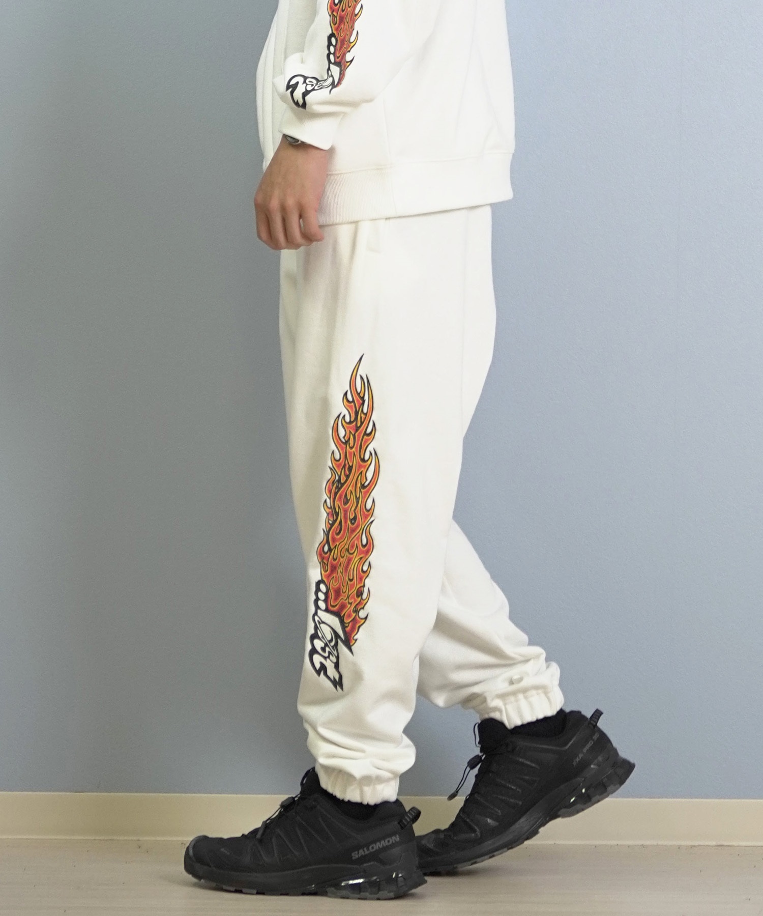 LOST ロスト ロングパンツ メンズ スウェットパンツ 古着風 ヴィンテージ加工 裏毛 セットアップ対応 L25F-3102 ムラサキスポーツ限定(WHT-M)