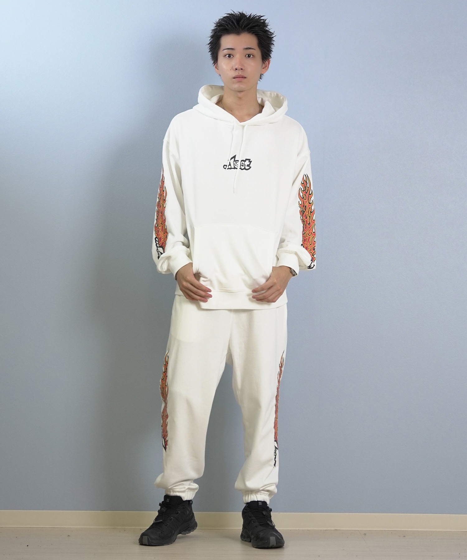 LOST ロスト ロングパンツ メンズ スウェットパンツ 古着風 ヴィンテージ加工 裏毛 セットアップ対応 L25F-3102 ムラサキスポーツ限定(WHT-M)
