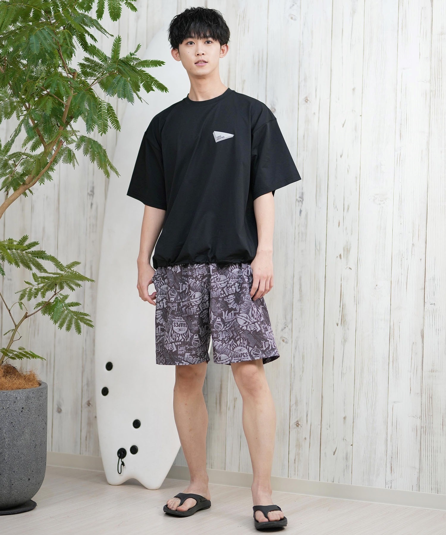 LOST ロスト ショートパンツ メンズ ショーツ 総柄 水陸両用 セットアップ対応 L25S-3301 ムラサキスポーツ限定(BLK-M)