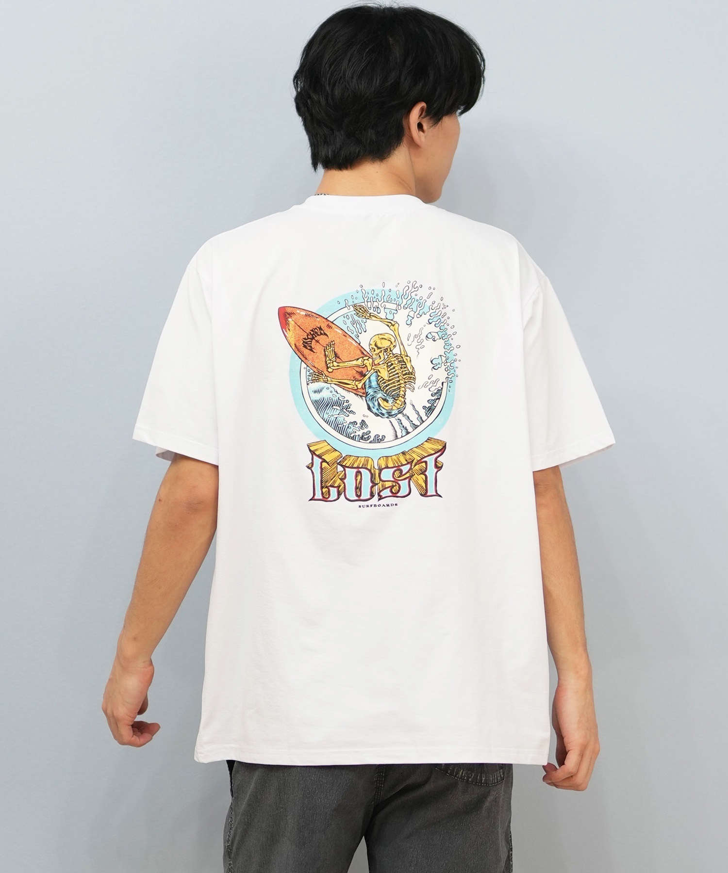 LOST ロスト 水着 ラッシュガード 半袖 Tシャツ メンズ バックプリント 水陸両用 吸水速乾 UVカット L25S-4302 ムラサキスポーツ限定(WHT-M)