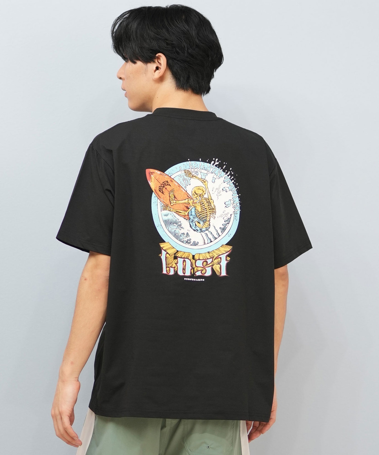 LOST ロスト 水着 ラッシュガード 半袖 Tシャツ メンズ バックプリント 水陸両用 吸水速乾 UVカット L25S-4302 ムラサキスポーツ限定(WHT-M)