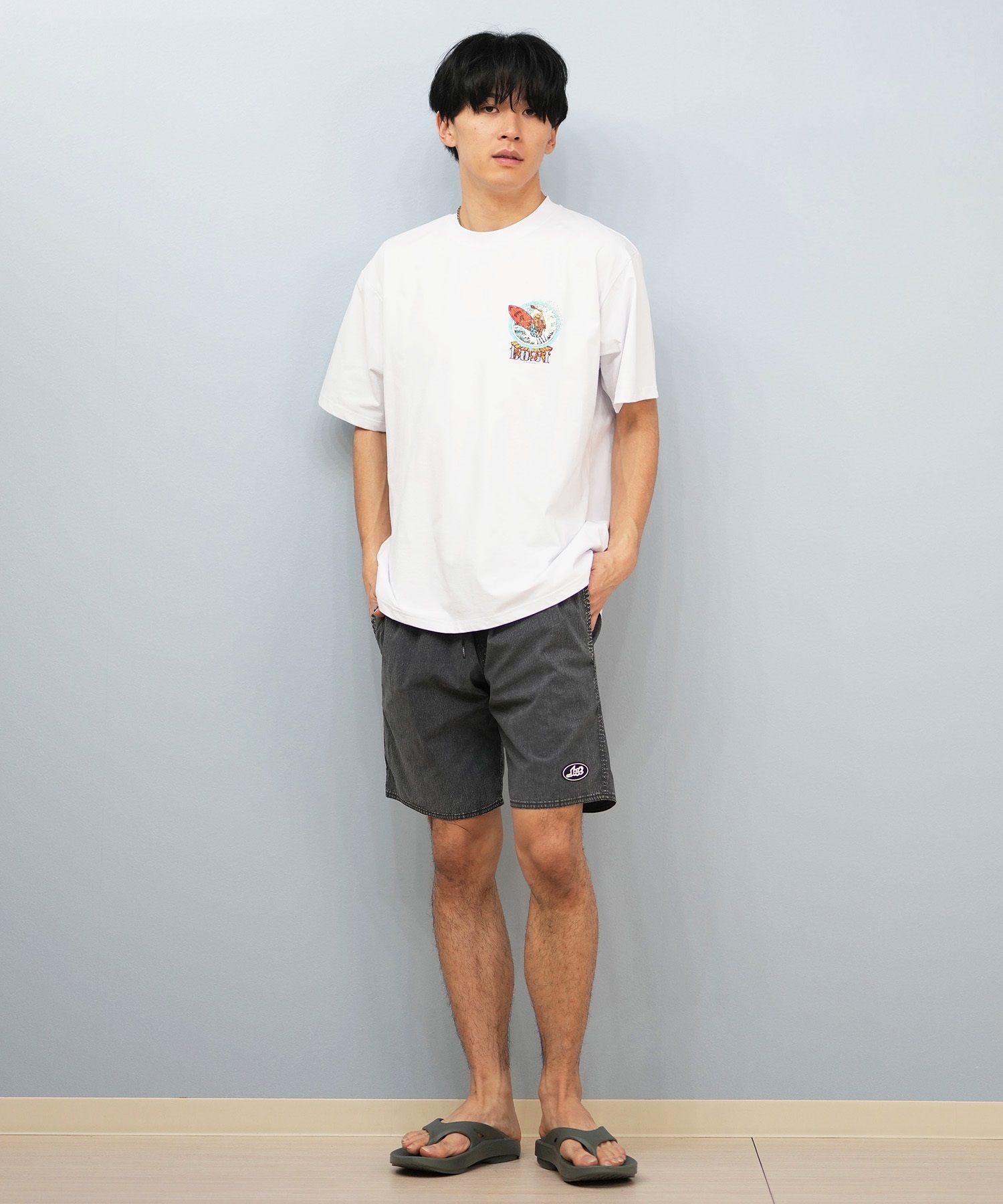 LOST ロスト 水着 ラッシュガード 半袖 Tシャツ メンズ バックプリント 水陸両用 吸水速乾 UVカット L25S-4302 ムラサキスポーツ限定(WHT-M)