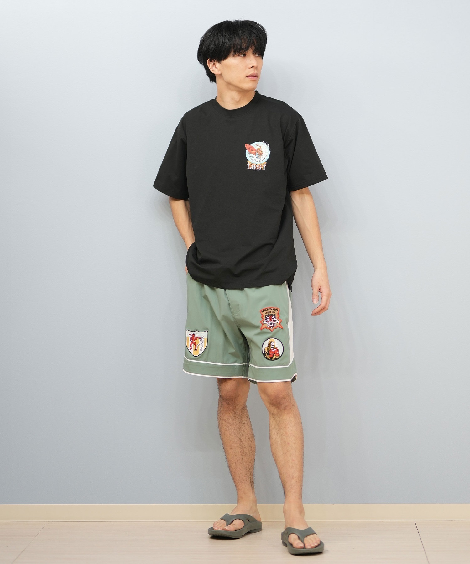LOST ロスト 水着 ラッシュガード 半袖 Tシャツ メンズ バックプリント 水陸両用 吸水速乾 UVカット L25S-4302 ムラサキスポーツ限定(WHT-M)