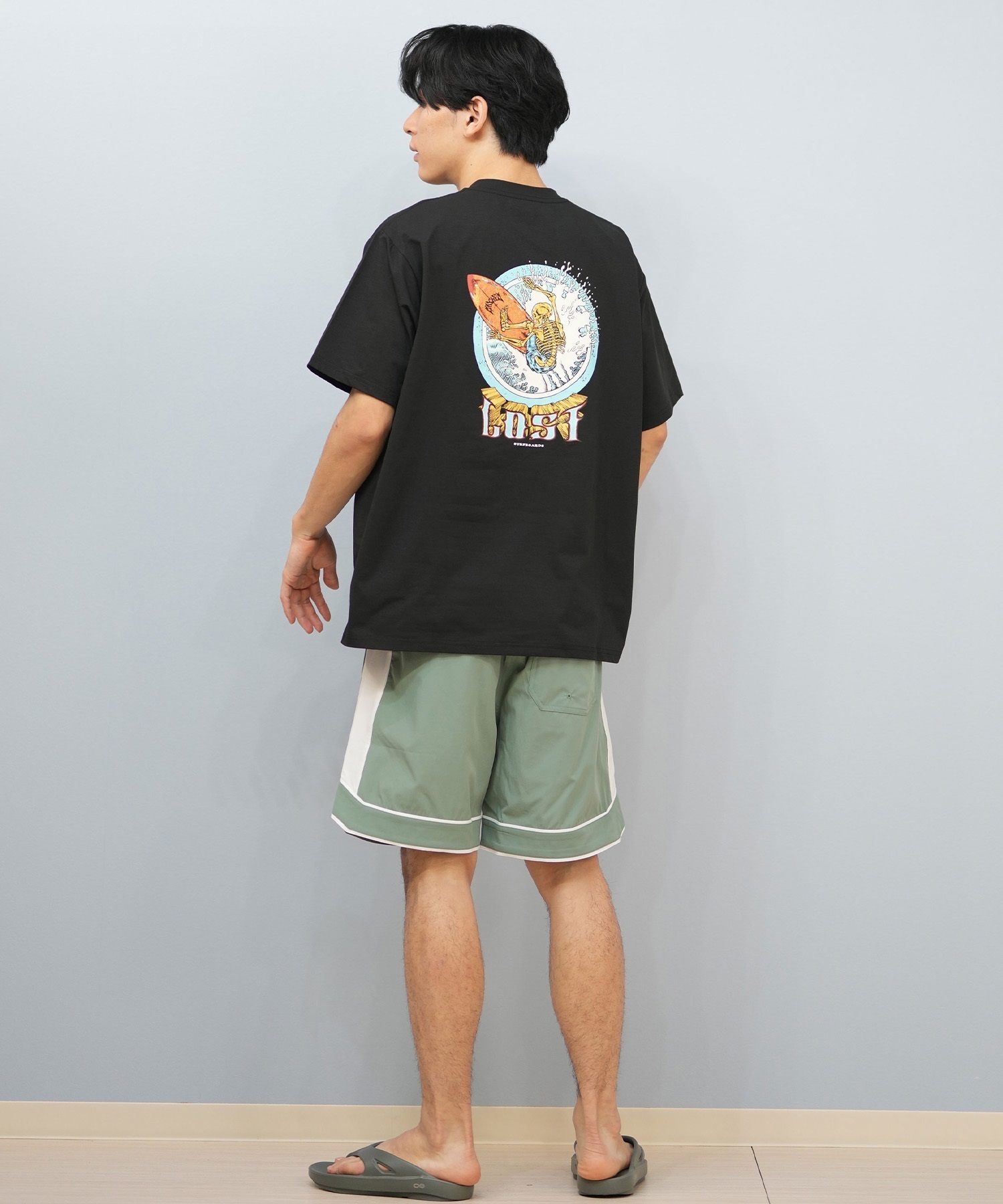 LOST ロスト 水着 ラッシュガード 半袖 Tシャツ メンズ バックプリント 水陸両用 吸水速乾 UVカット L25S-4302 ムラサキスポーツ限定(WHT-M)