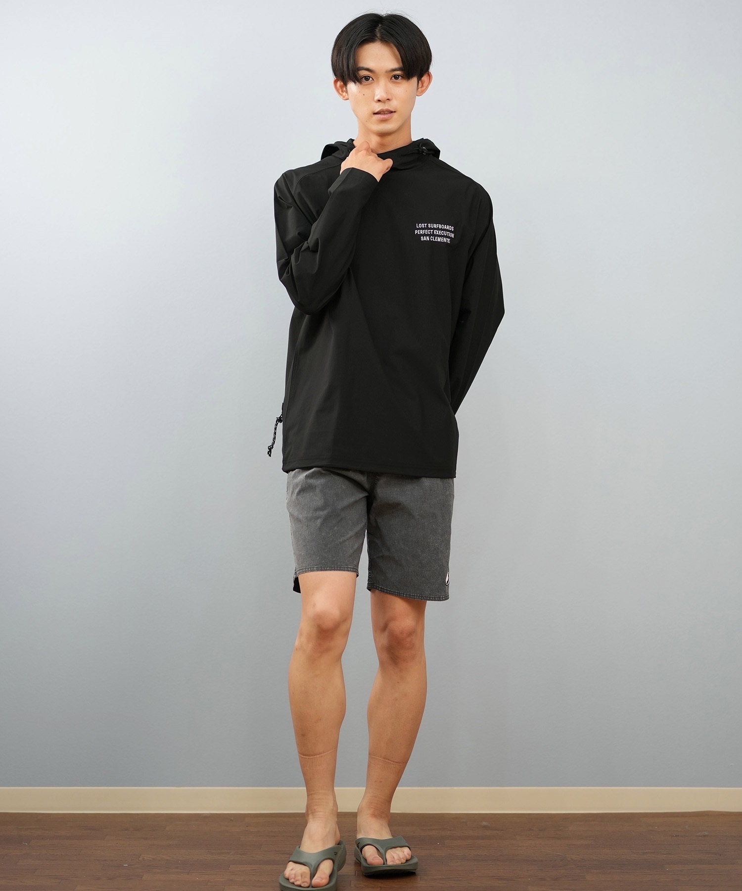 LOST ロスト 水着 ラッシュガード 長袖 Tシャツ ロンT メンズ 水陸両用 フード UVカット L25S-4308 ムラサキスポーツ限定(GRY-M)