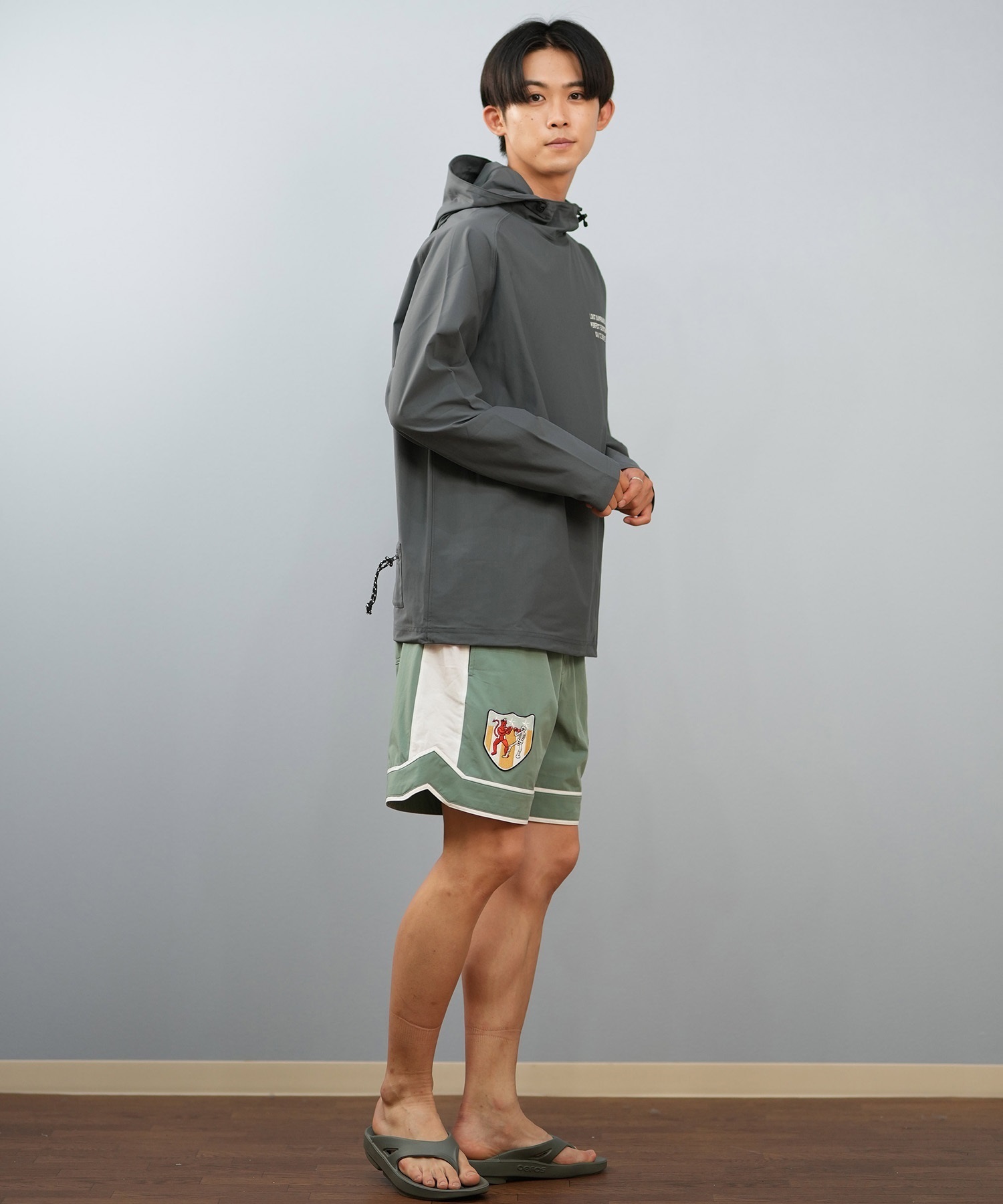 LOST ロスト 水着 ラッシュガード 長袖 Tシャツ ロンT メンズ 水陸両用 フード UVカット L25S-4308 ムラサキスポーツ限定(GRY-M)