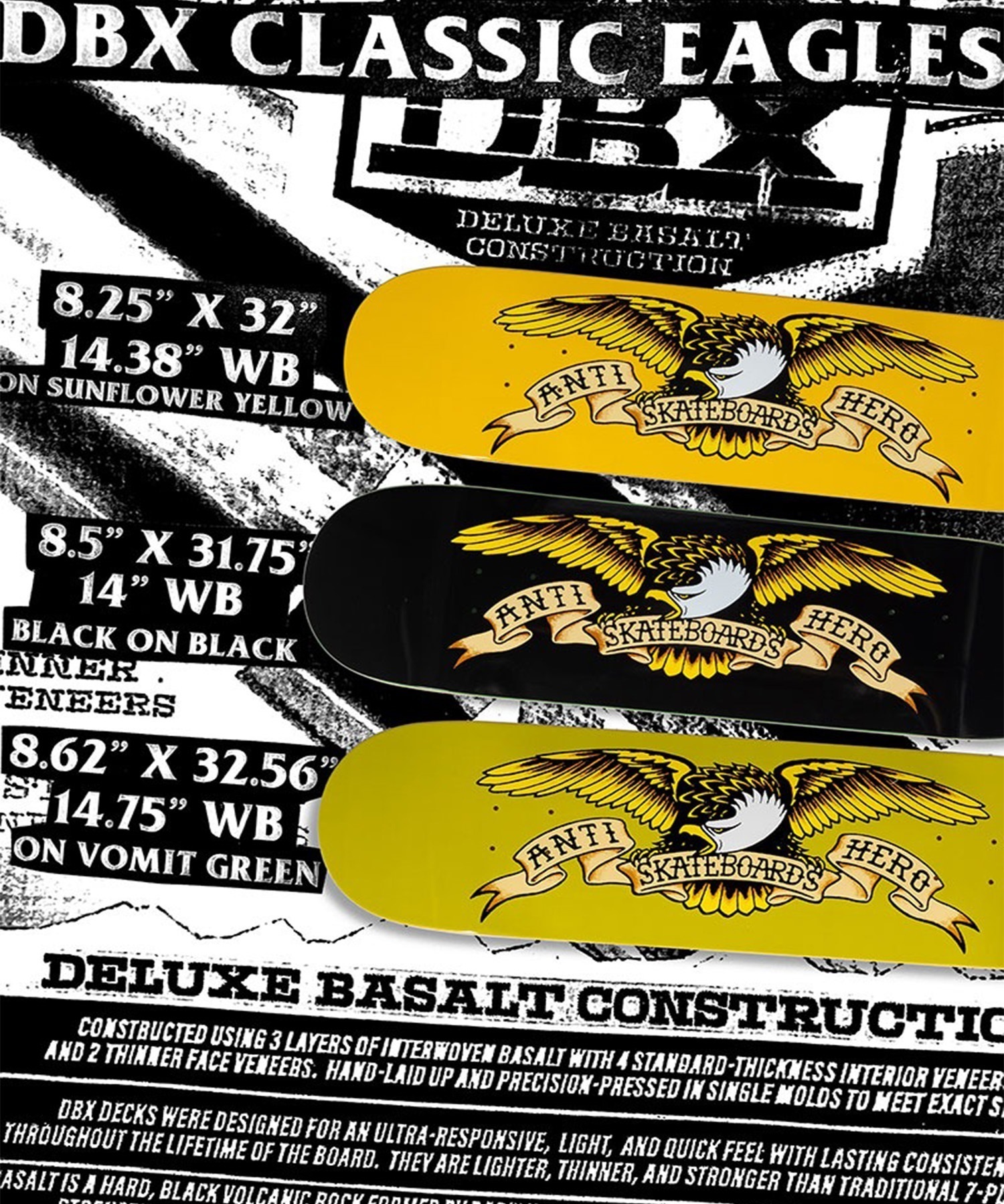 ANTIHERO アンチヒーロ スケートボード デッキ 8.25～8.6inch DBX