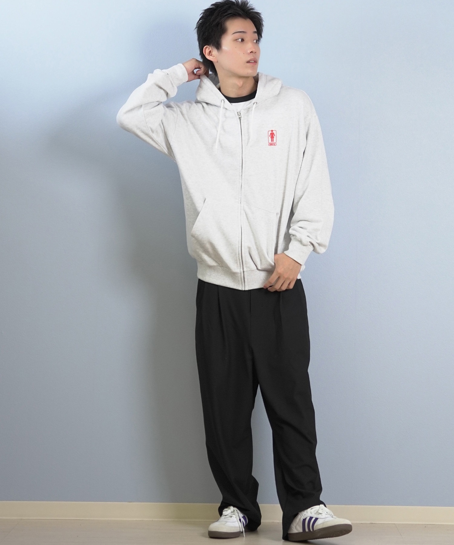 GIRL ガール ジップアップ パーカー メンズ バックプリント ロゴ