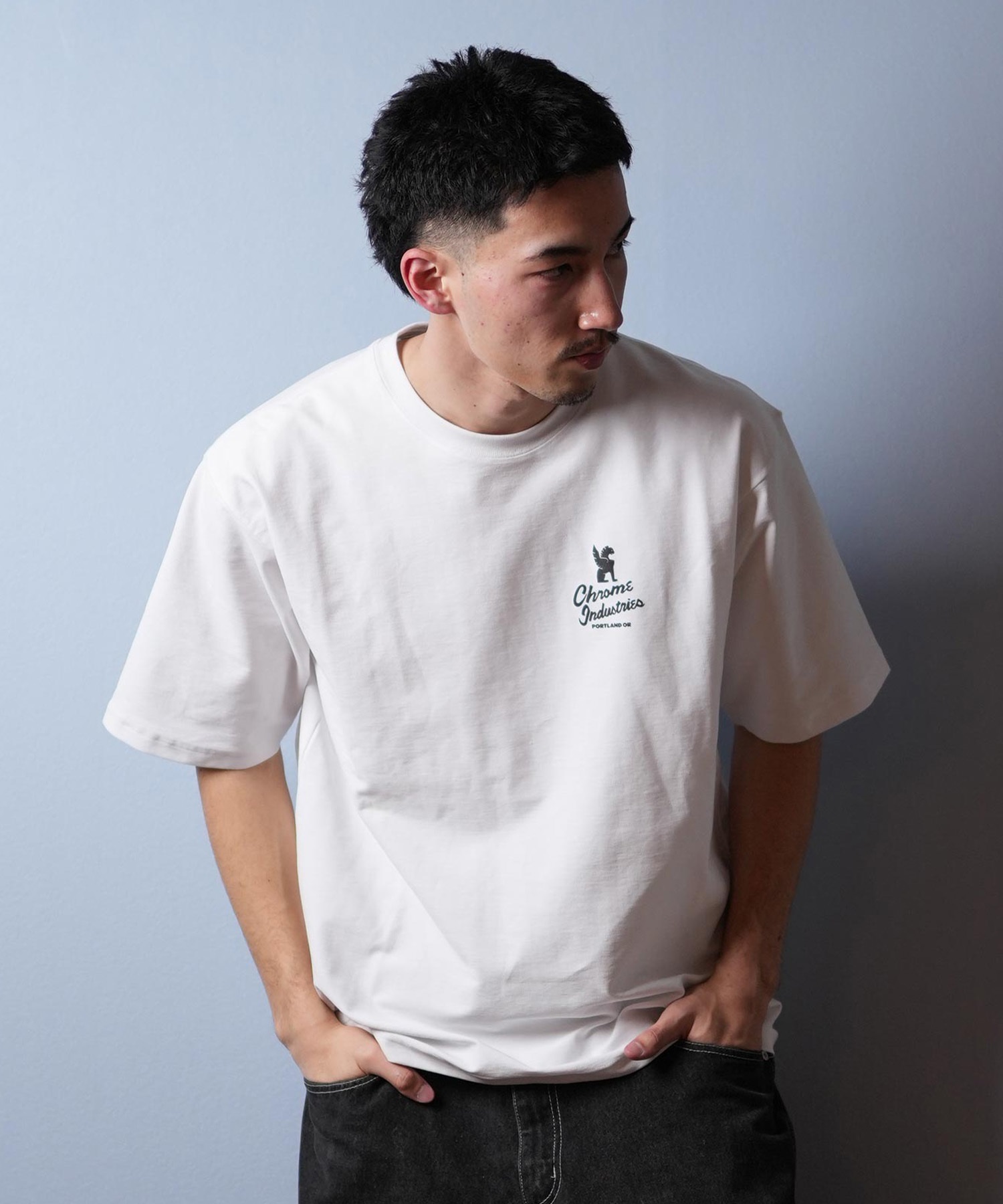 CHROME クローム 半袖 Tシャツ メンズ バックプリント オーバーサイズ JP263WH(WHITE-M)