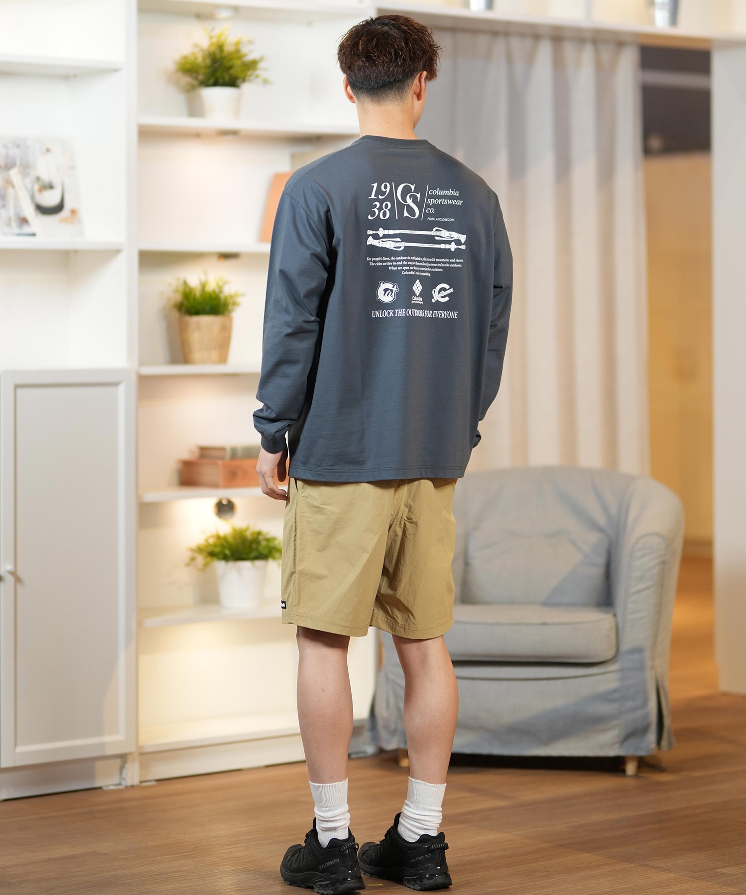 Everyone ロングT バックプリントあり ネイビー everyoneボーダー