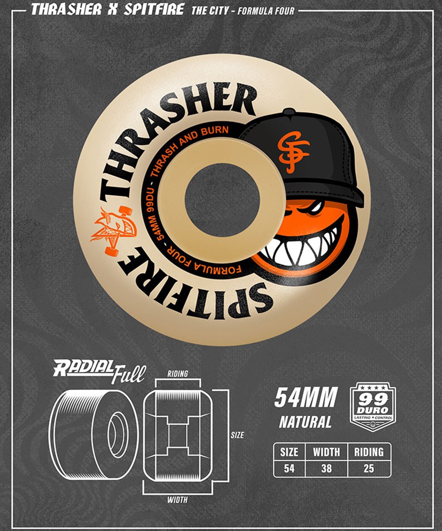 SPITFIRE WHEELS スピットファイヤー スケートボード ウィール RADIAL FULL F4 54mm 99A THE CITY ムラサキスポーツ(WHT-54mm)