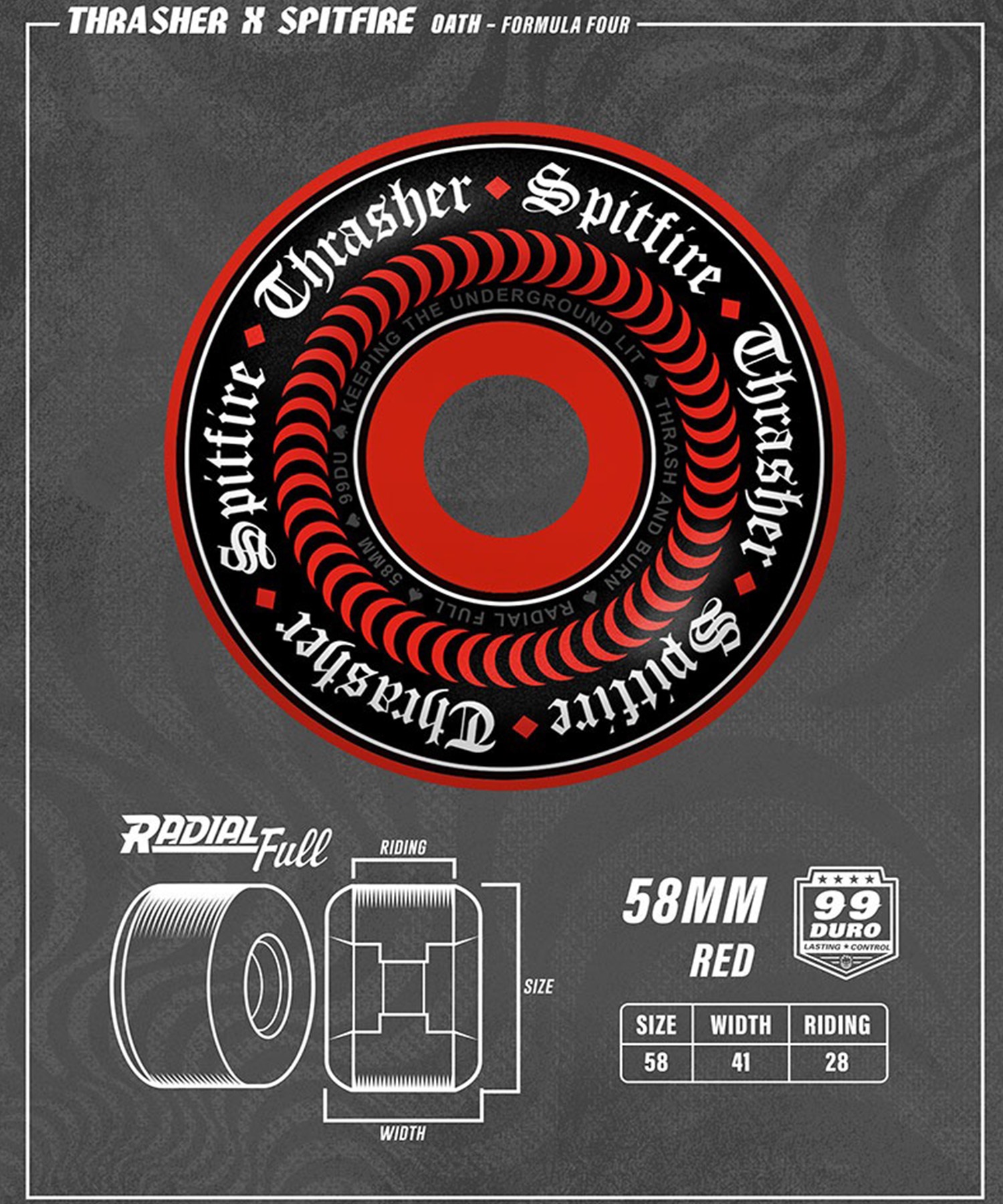 SPITFIRE WHEELS スピットファイヤー スケートボード ウィール RADIAL FULL F4 58mm 99A OATH ムラサキスポーツ(RED-58mm)