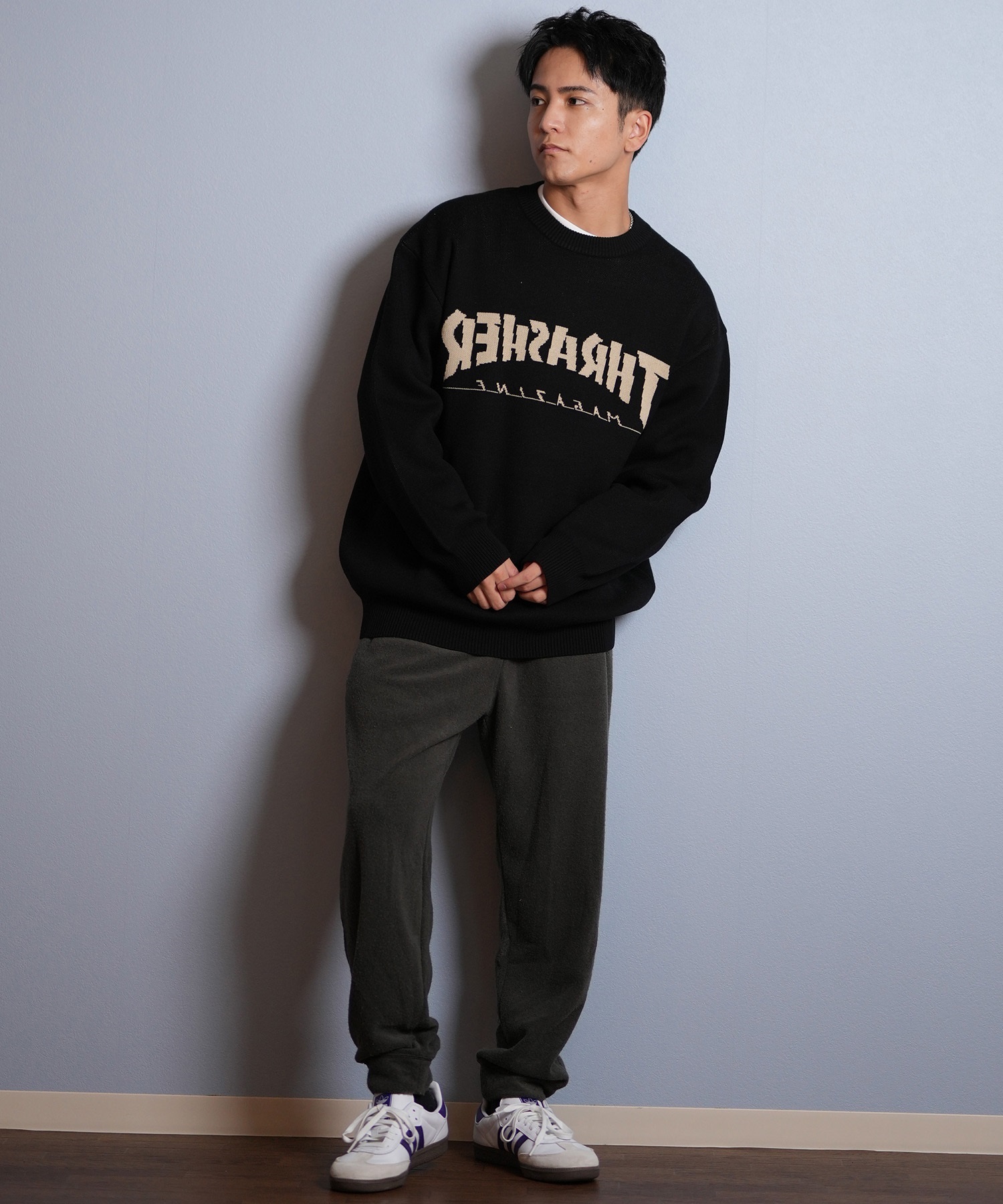 THRASHER スラッシャー ニット セーター メンズ クルーネック 反転ロゴ