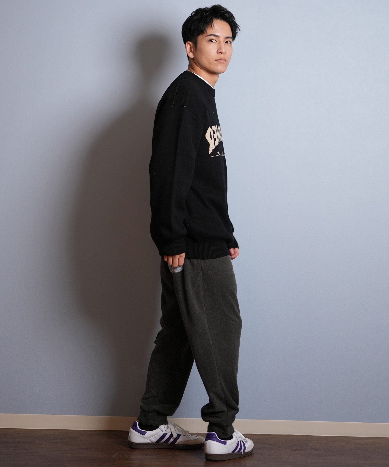 THRASHER スラッシャー ニット セーター メンズ クルーネック 反転ロゴ ジャガード織り 254TH1KN071(BRN-M)