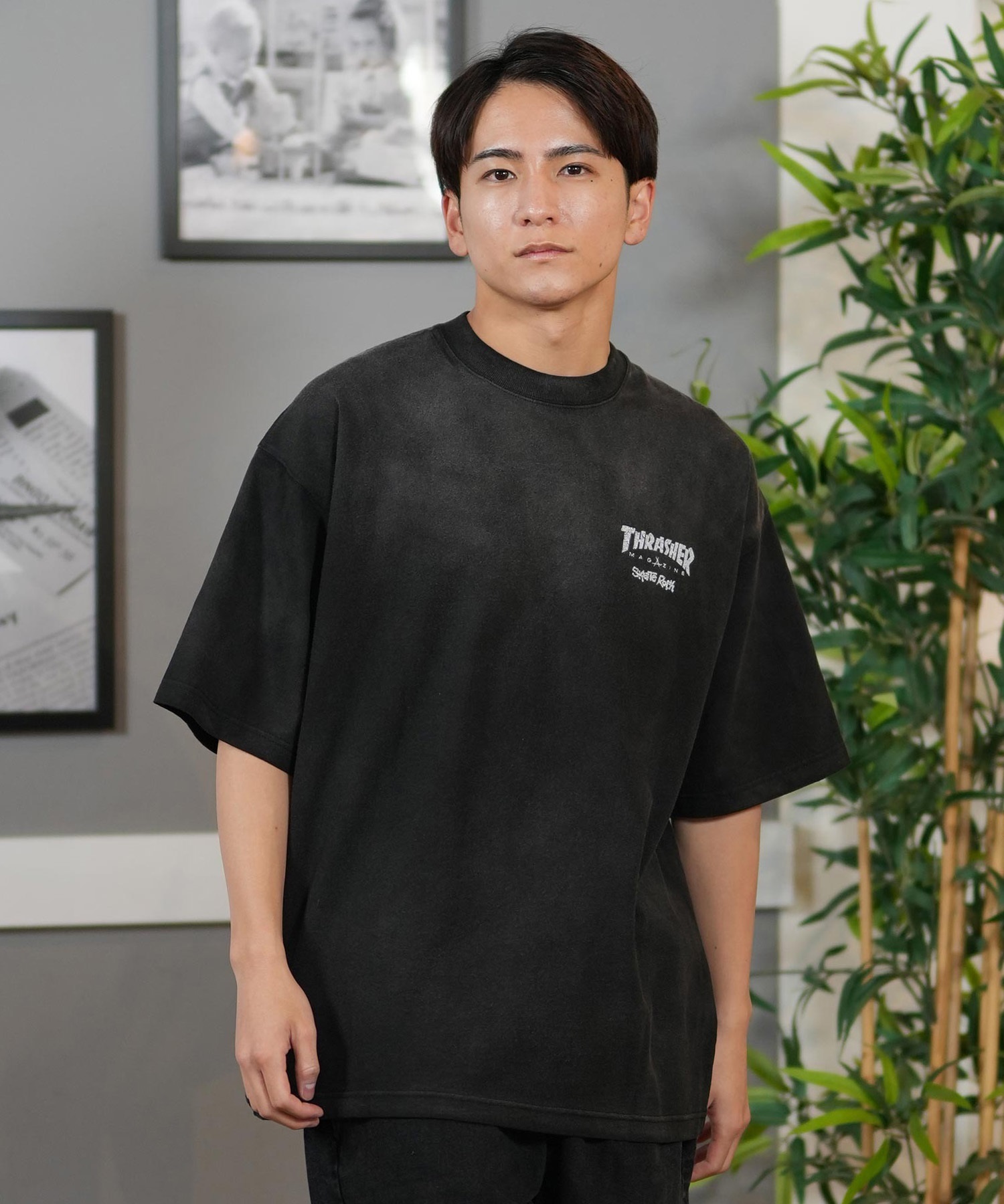 THRASHER スラッシャー 半袖 Tシャツ メンズ バックプリント オーバーサイズ 252TH1ST029 ムラサキスポーツ限定(BLK-1-M)