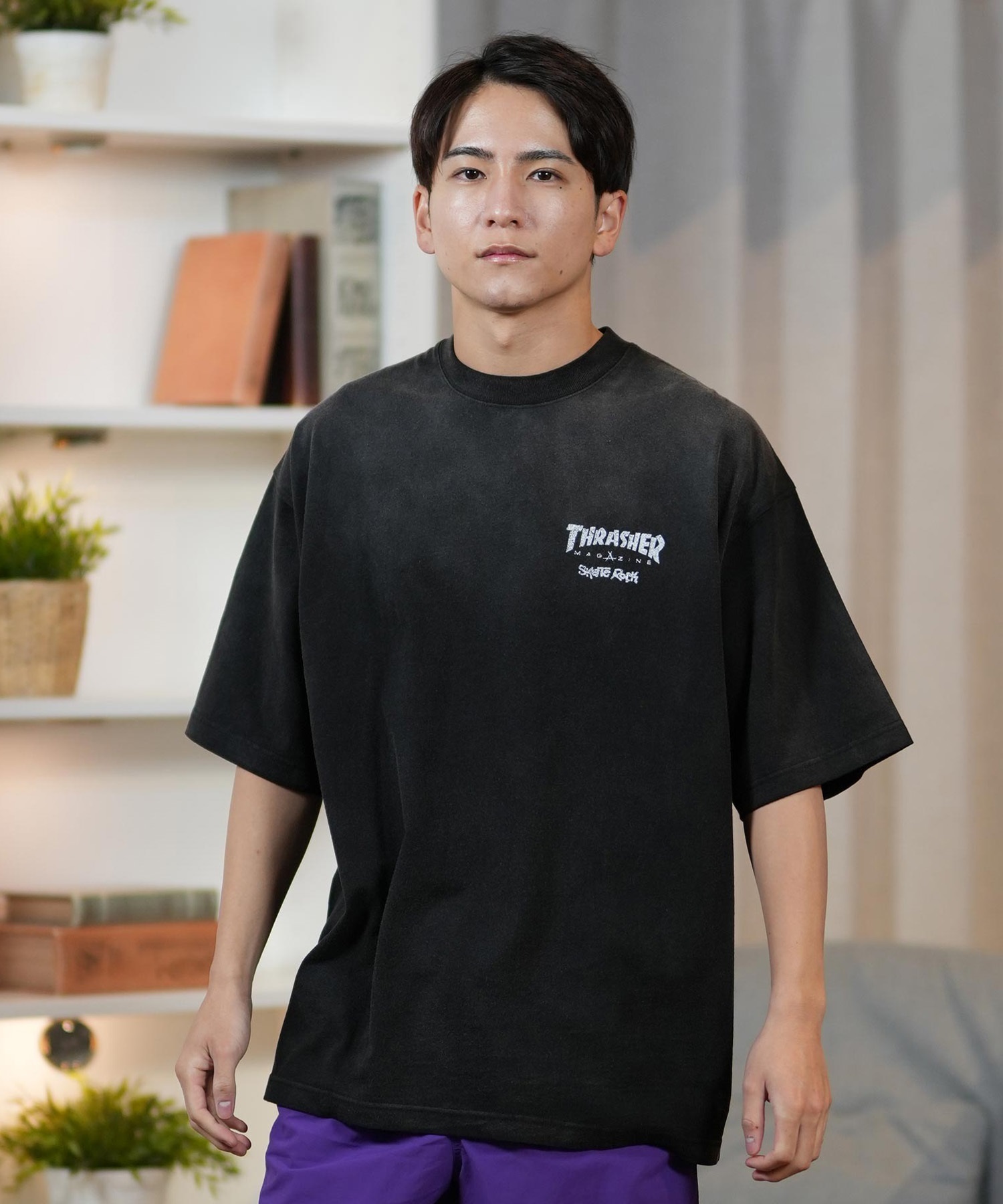 THRASHER スラッシャー 半袖 Tシャツ メンズ バックプリント オーバーサイズ 252TH1ST029 ムラサキスポーツ限定(BLK-1-M)