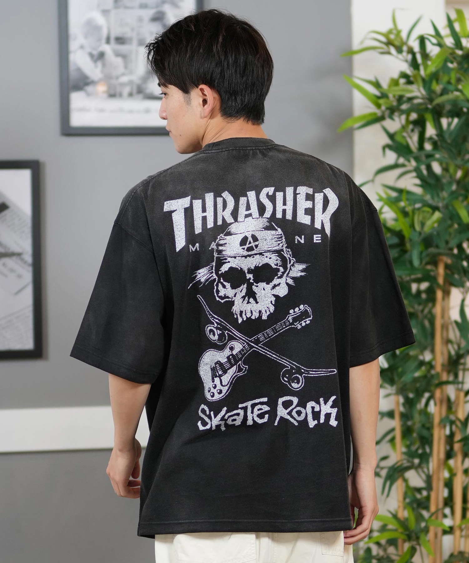 THRASHER スラッシャー 半袖 Tシャツ メンズ バックプリント オーバーサイズ 252TH1ST029 ムラサキスポーツ限定(BLK-1-M)