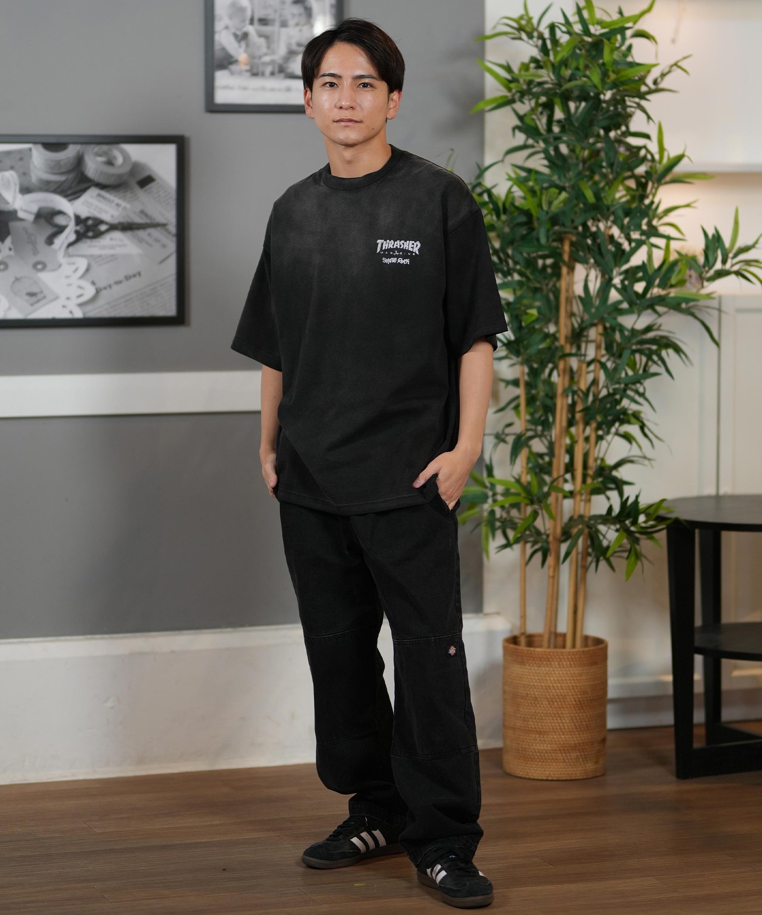 THRASHER スラッシャー 半袖 Tシャツ メンズ バックプリント オーバーサイズ 252TH1ST029 ムラサキスポーツ限定(BLK-1-M)
