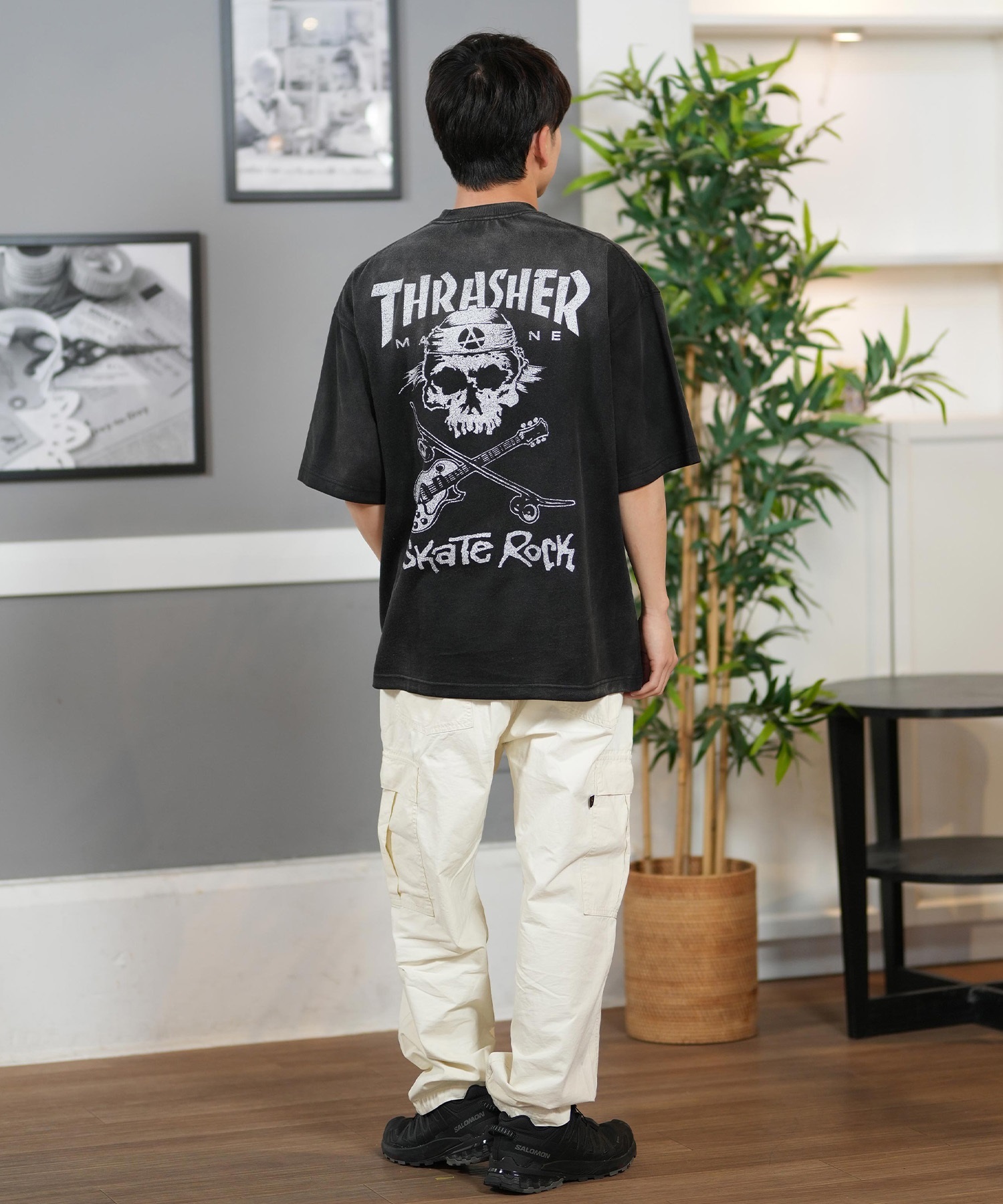 THRASHER スラッシャー 半袖 Tシャツ メンズ バックプリント オーバーサイズ 252TH1ST029 ムラサキスポーツ限定(BLK-1-M)