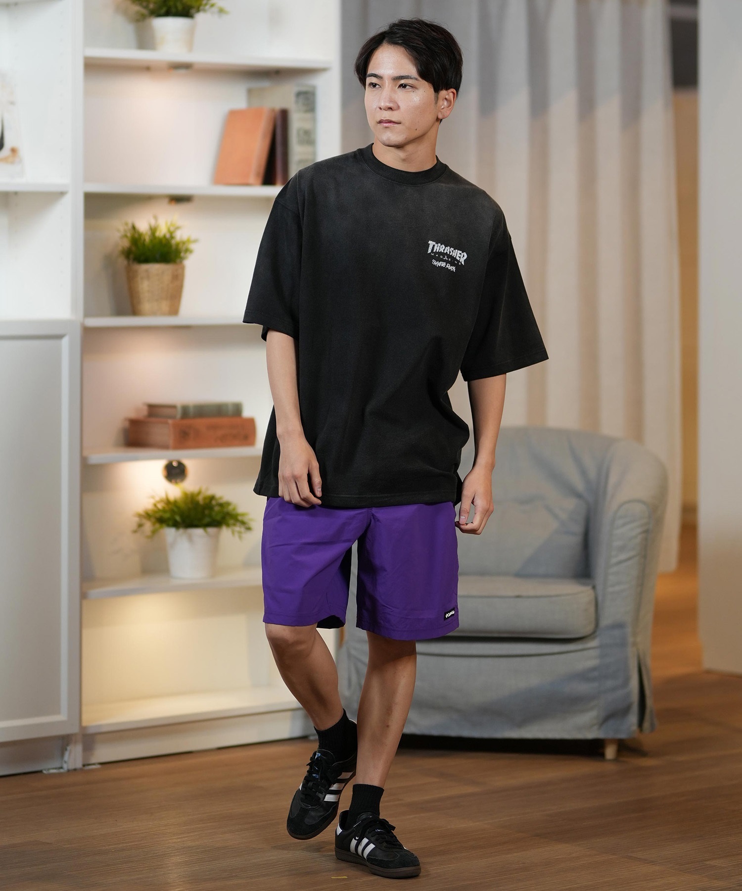 THRASHER スラッシャー 半袖 Tシャツ メンズ バックプリント オーバーサイズ 252TH1ST029 ムラサキスポーツ限定(BLK-1-M)