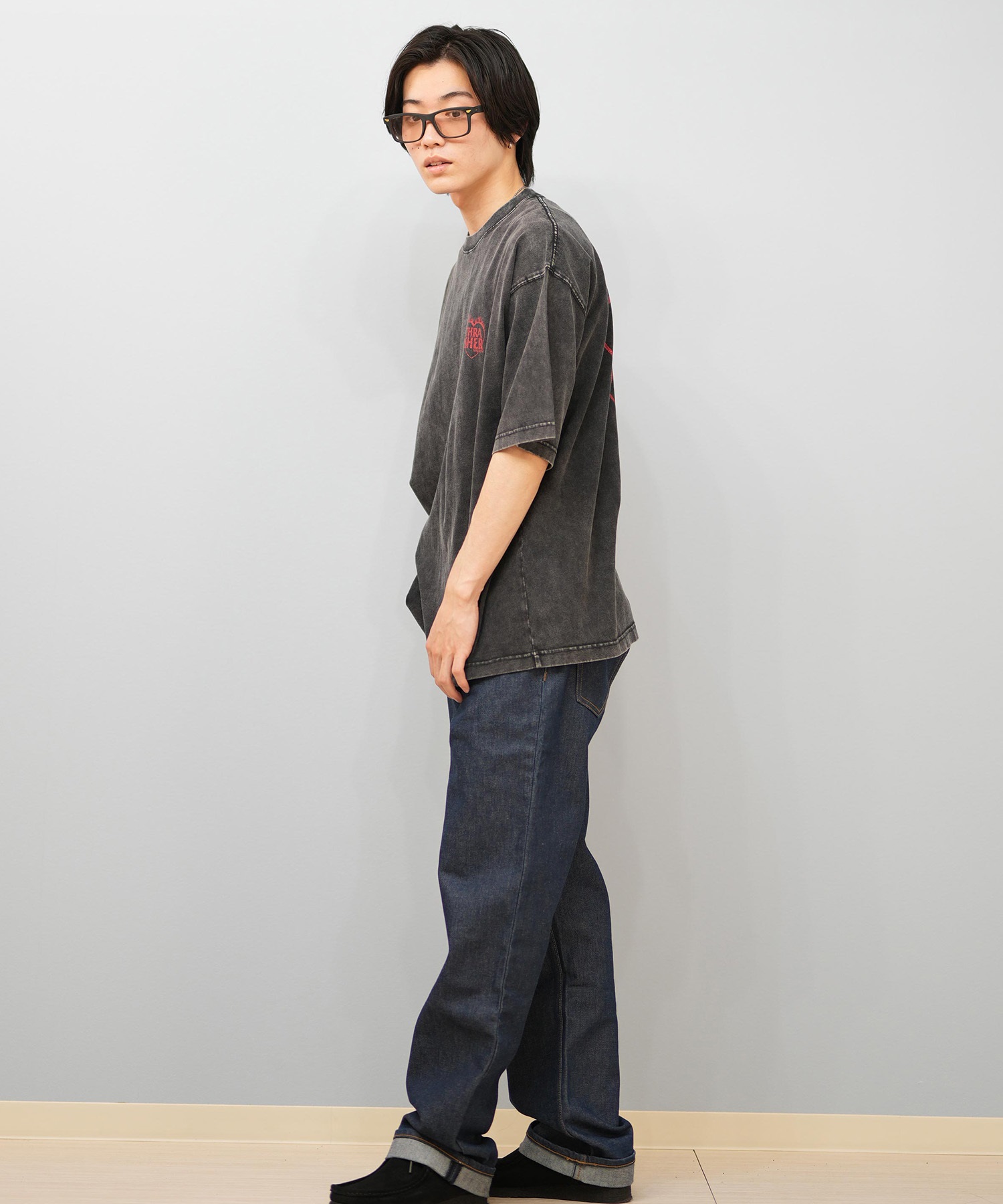 THRASHER スラッシャー 半袖 Tシャツ メンズ バックプリント オーバーサイズ ヴィンテージ加工 253TH1ST044 ムラサキスポーツ限定(WHT-M)