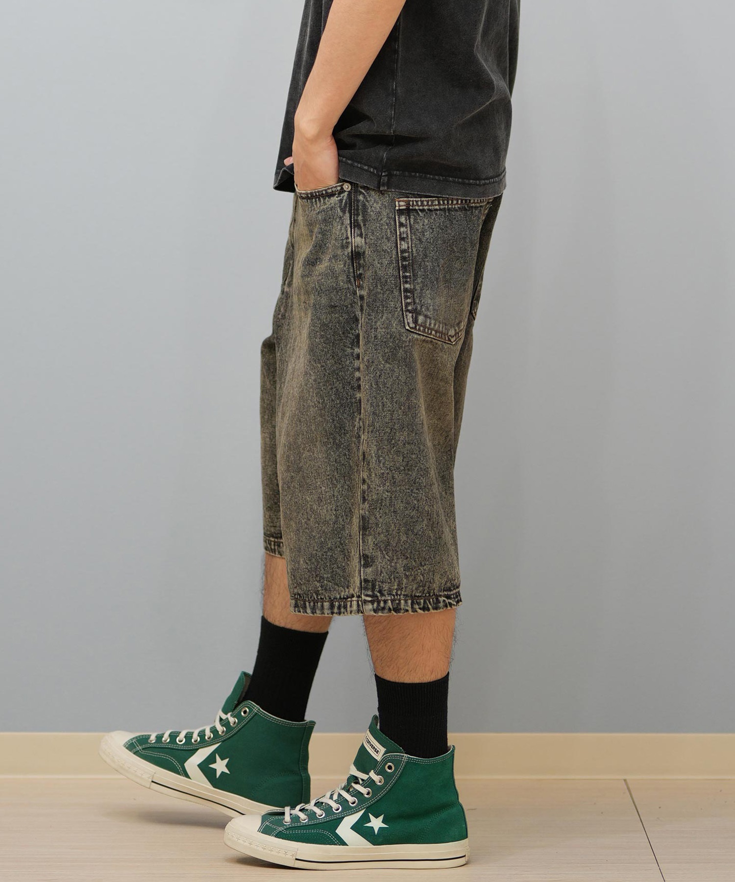 THRASHER スラッシャー ハーフパンツ ショートパンツ メンズ デニム ショーツ 膝下丈 ブランド刺繍 253TH1SP042 ムラサキスポーツ限定(BLK-M)