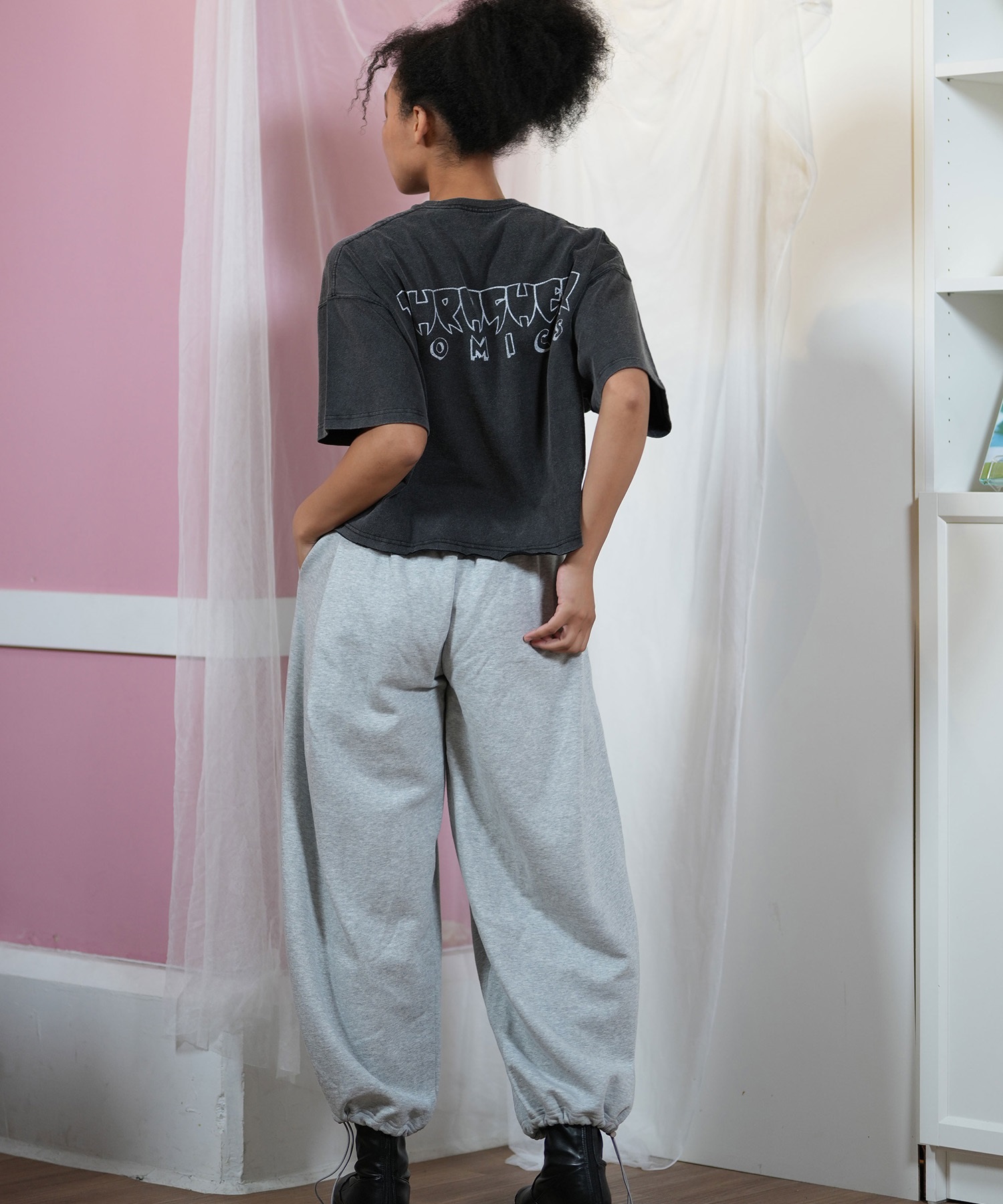 THRASHER スラッシャー 半袖 Tシャツ レディース コミックプリント クロップド丈 252TH2ST026(BLK-1-FREE)