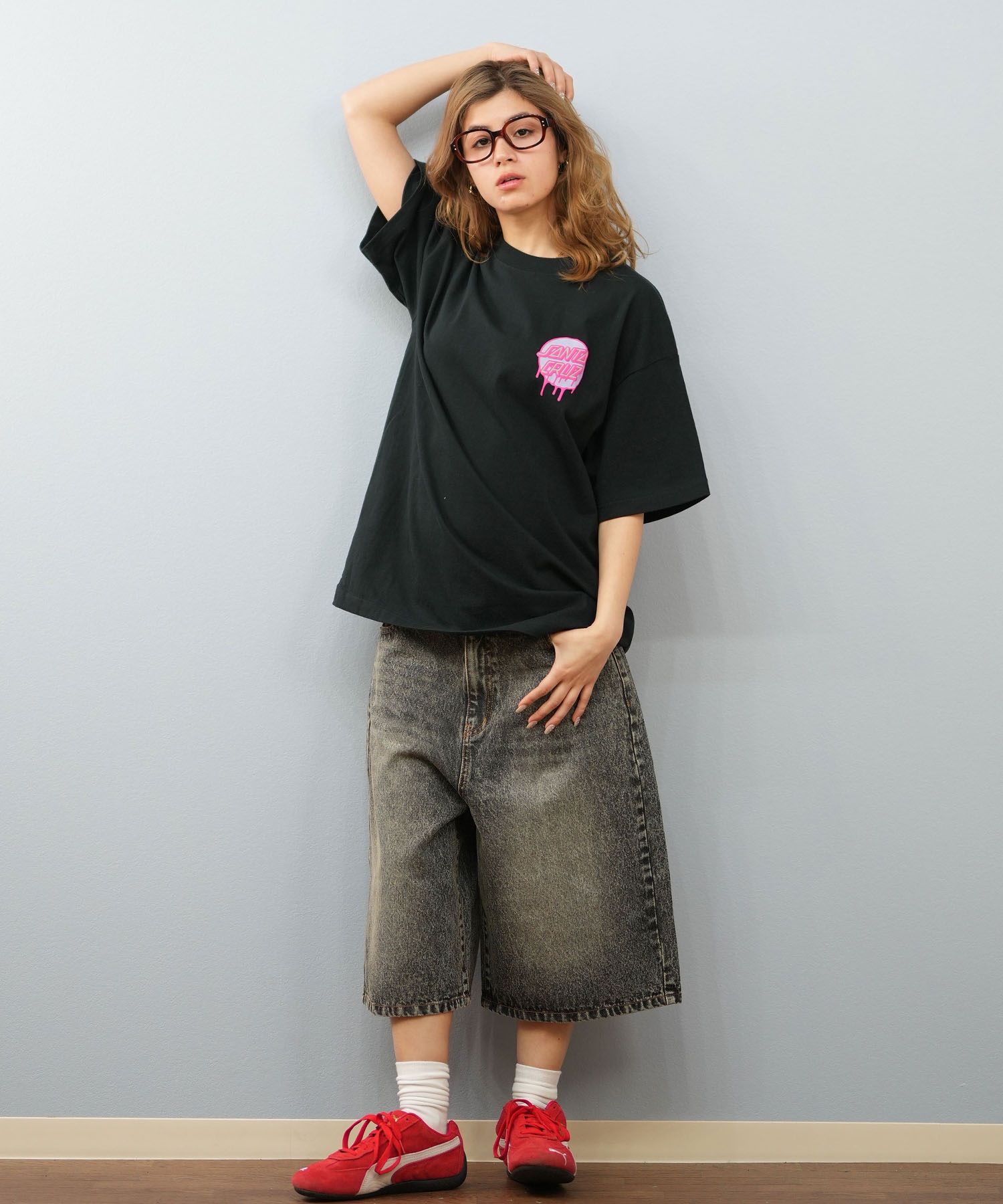 THRASHER スラッシャー ハーフパンツ ショートパンツ レディース ユニセックス デニム パンツ Gパン 刺しゅう 253TH2SP043(BLK-S)