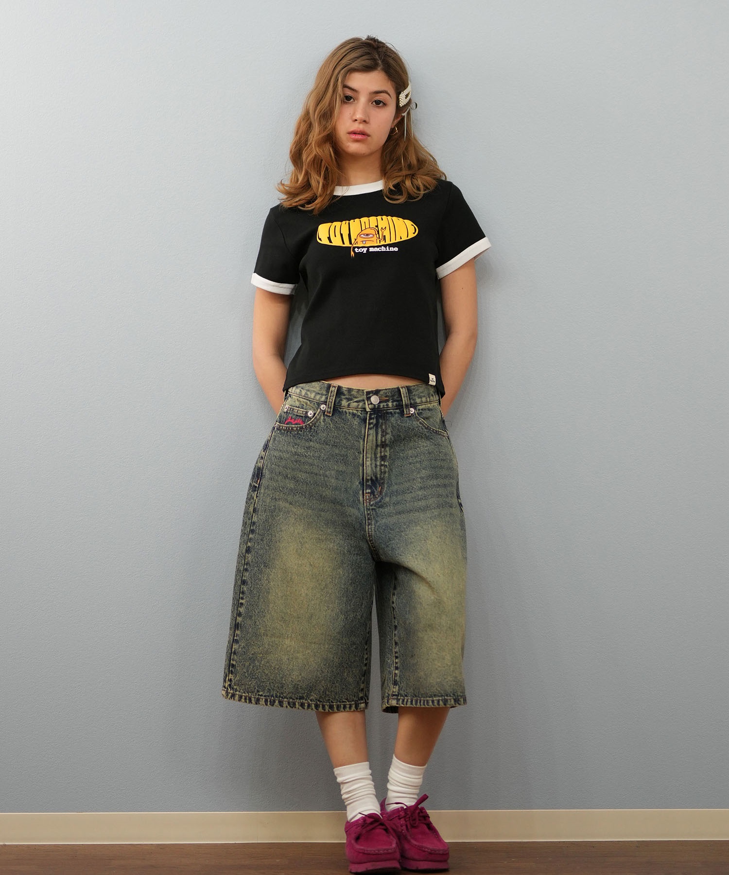 THRASHER スラッシャー ハーフパンツ ショートパンツ レディース ユニセックス デニム パンツ Gパン 刺しゅう 253TH2SP043(BLK-S)