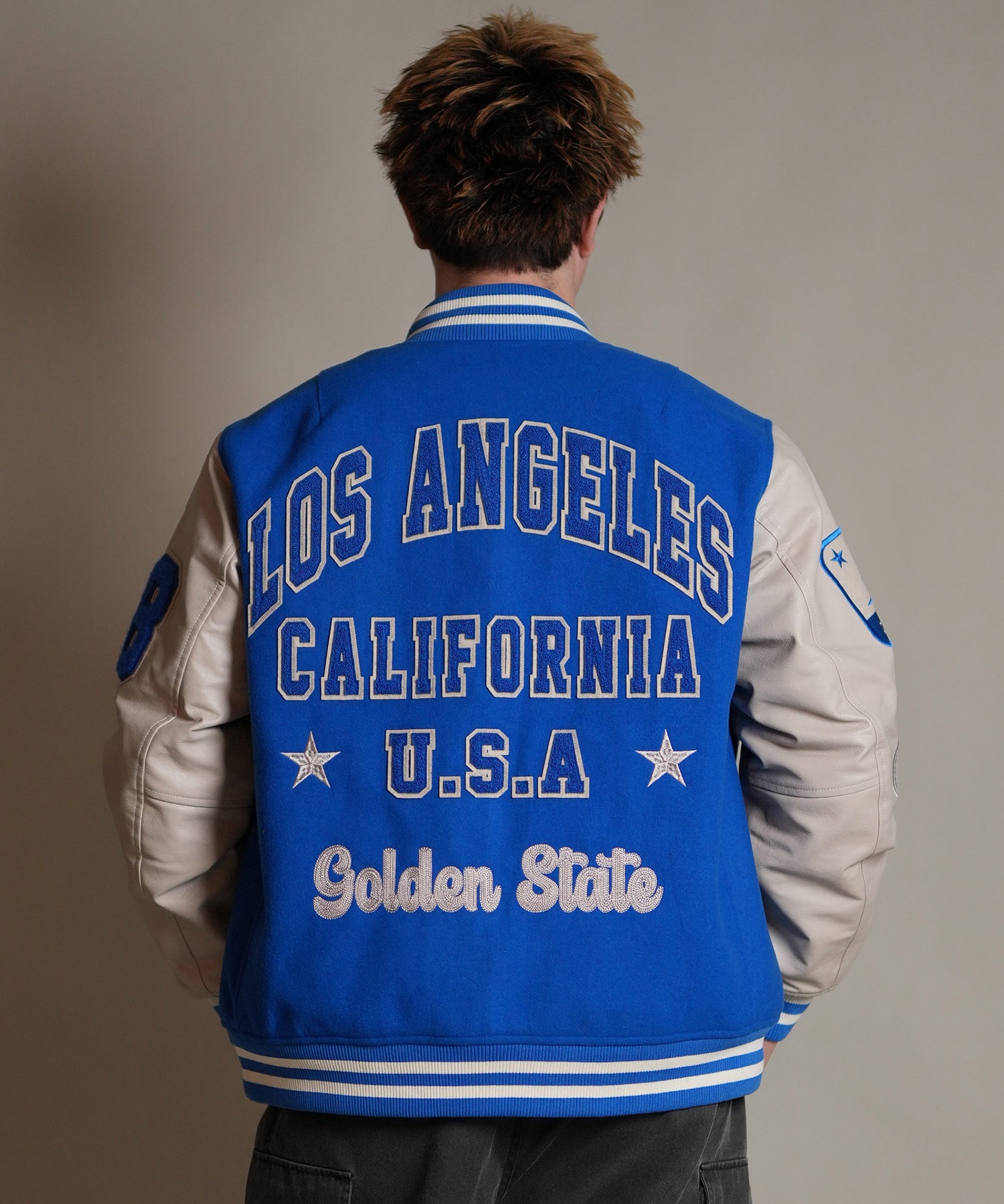 DEAR LAUREL ディアローレル × Pla-Jac プラジャック アウター スタジャン メンズ スタジアム ジャケット 防風 LA VARSITY JACKET D25F-0101(BK/WT-M)