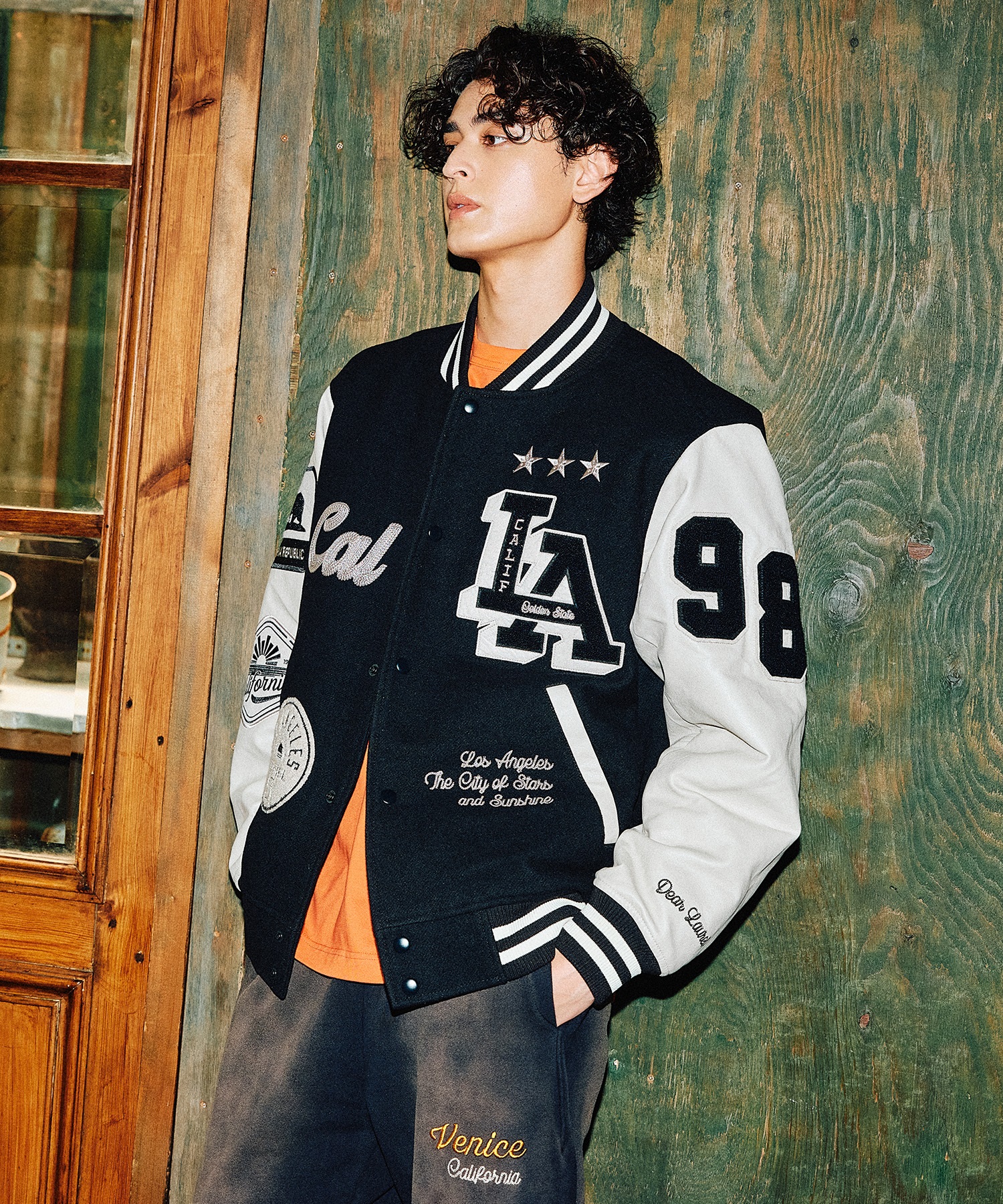 DEAR LAUREL ディアローレル × Pla-Jac プラジャック アウター スタジャン メンズ スタジアム ジャケット 防風 LA VARSITY JACKET D25F-0101(BK/WT-M)