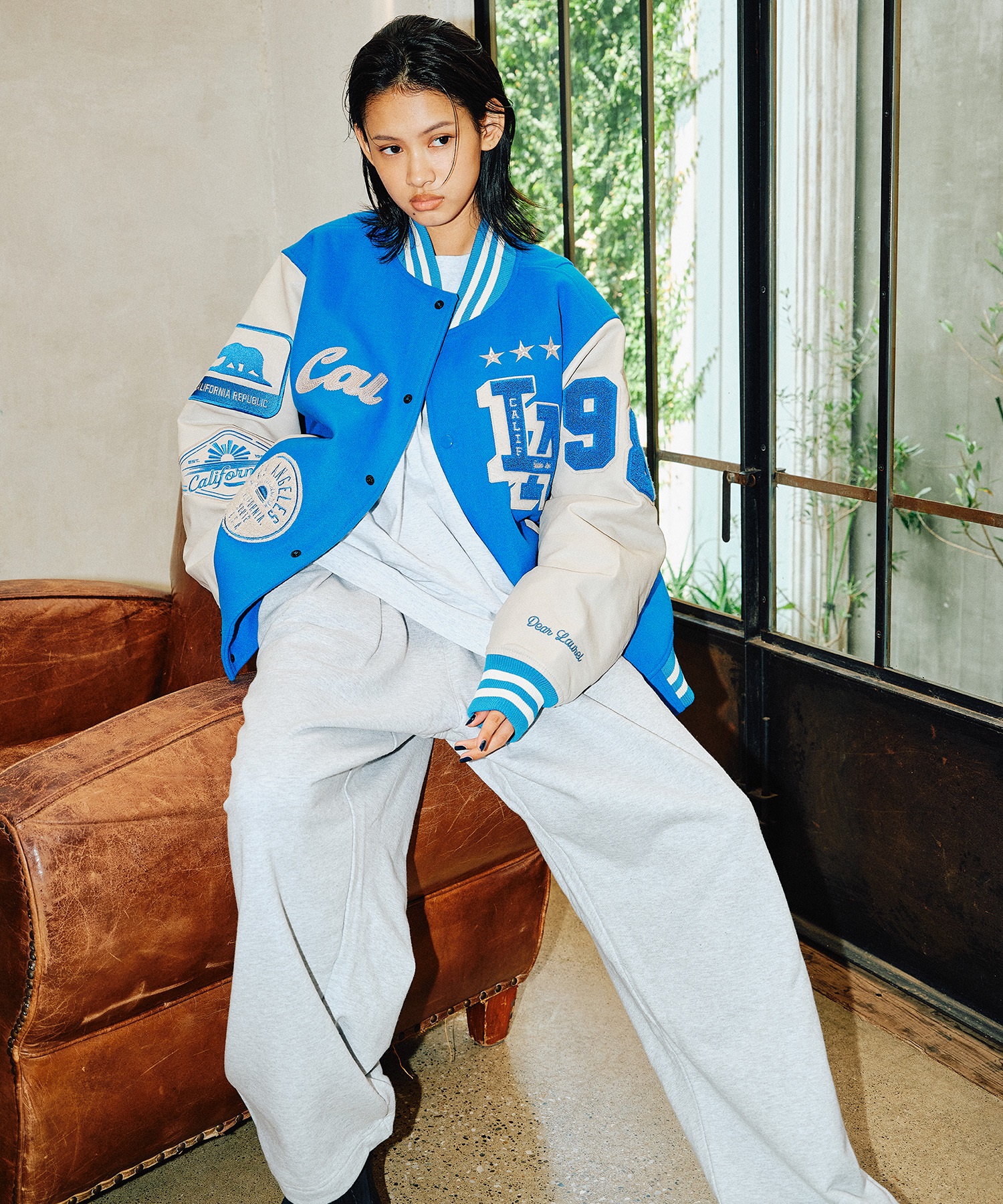 DEAR LAUREL ディアローレル × Pla-Jac プラジャック アウター スタジャン メンズ スタジアム ジャケット 防風 LA VARSITY JACKET D25F-0101(BK/WT-M)