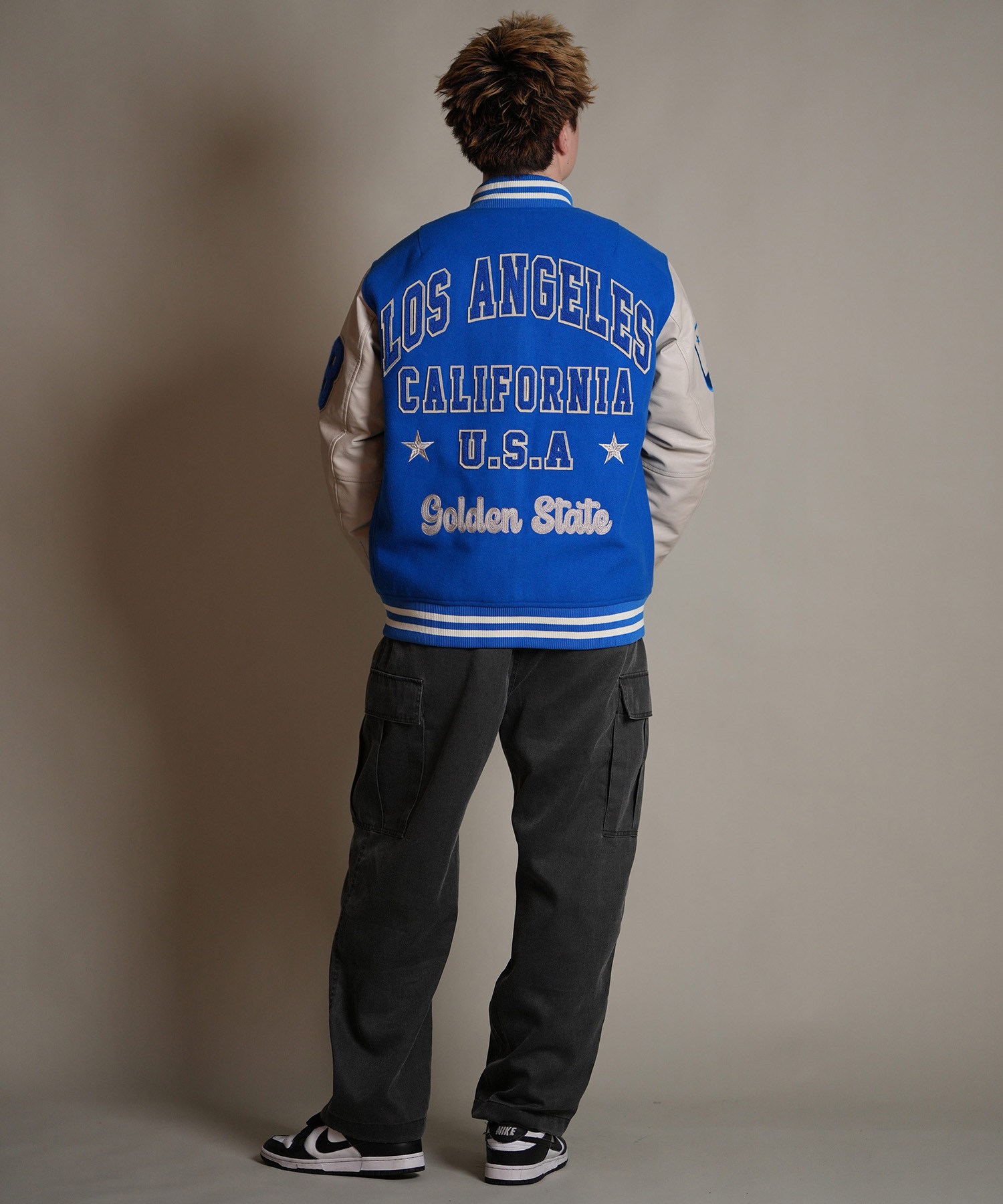 DEAR LAUREL ディアローレル × Pla-Jac プラジャック アウター スタジャン メンズ スタジアム ジャケット 防風 LA VARSITY JACKET D25F-0101(BK/WT-M)