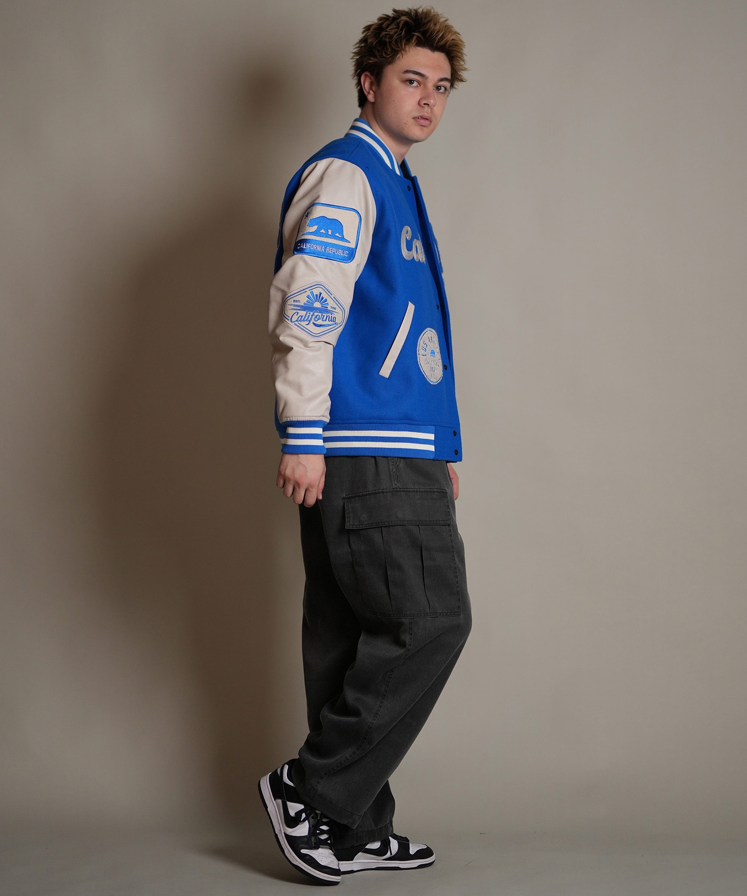 DEAR LAUREL ディアローレル × Pla-Jac プラジャック アウター スタジャン メンズ スタジアム ジャケット 防風 LA VARSITY JACKET D25F-0101(BK/WT-M)
