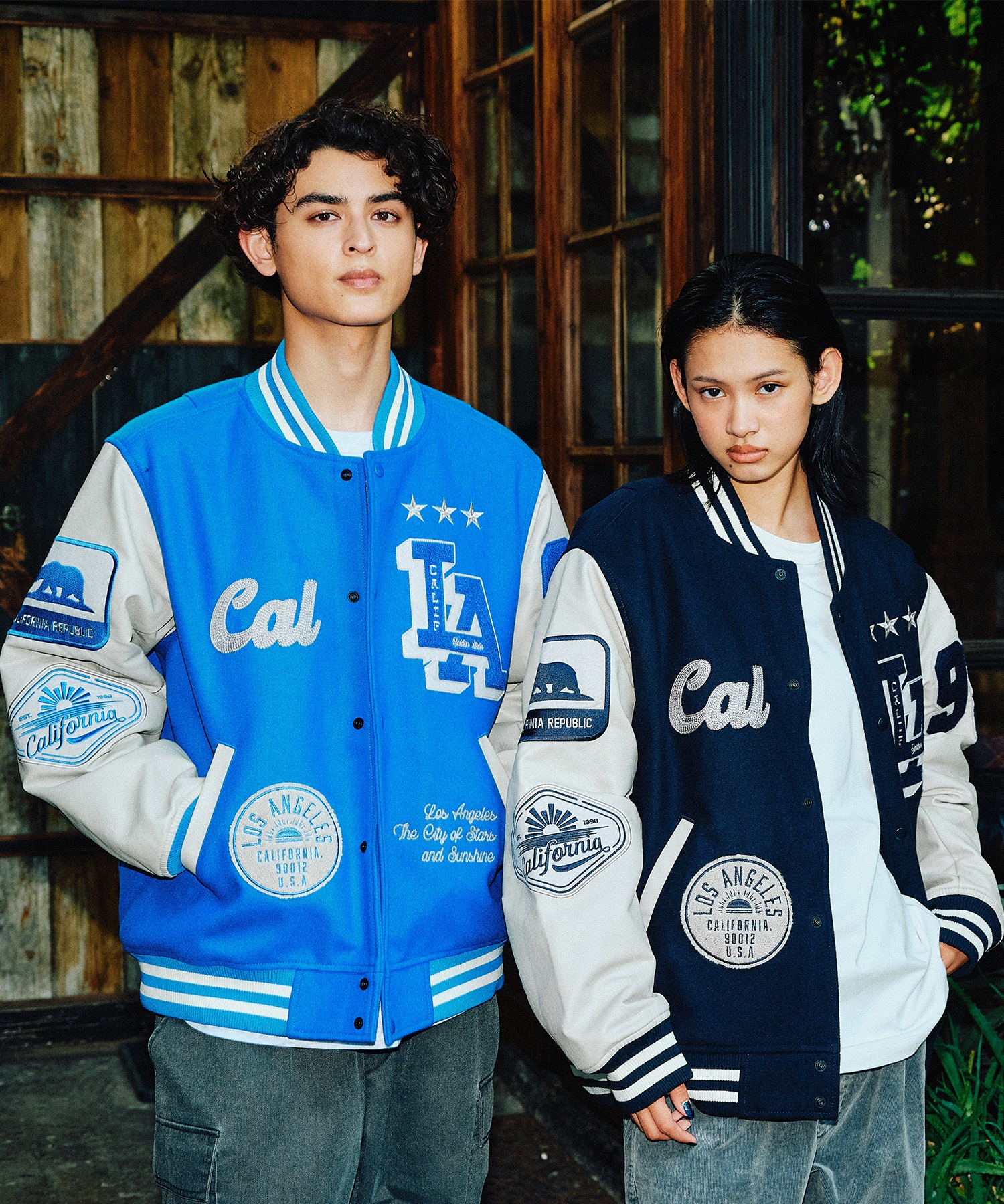 DEAR LAUREL ディアローレル × Pla-Jac プラジャック アウター スタジャン メンズ スタジアム ジャケット 防風 LA VARSITY JACKET D25F-0101(BK/WT-M)