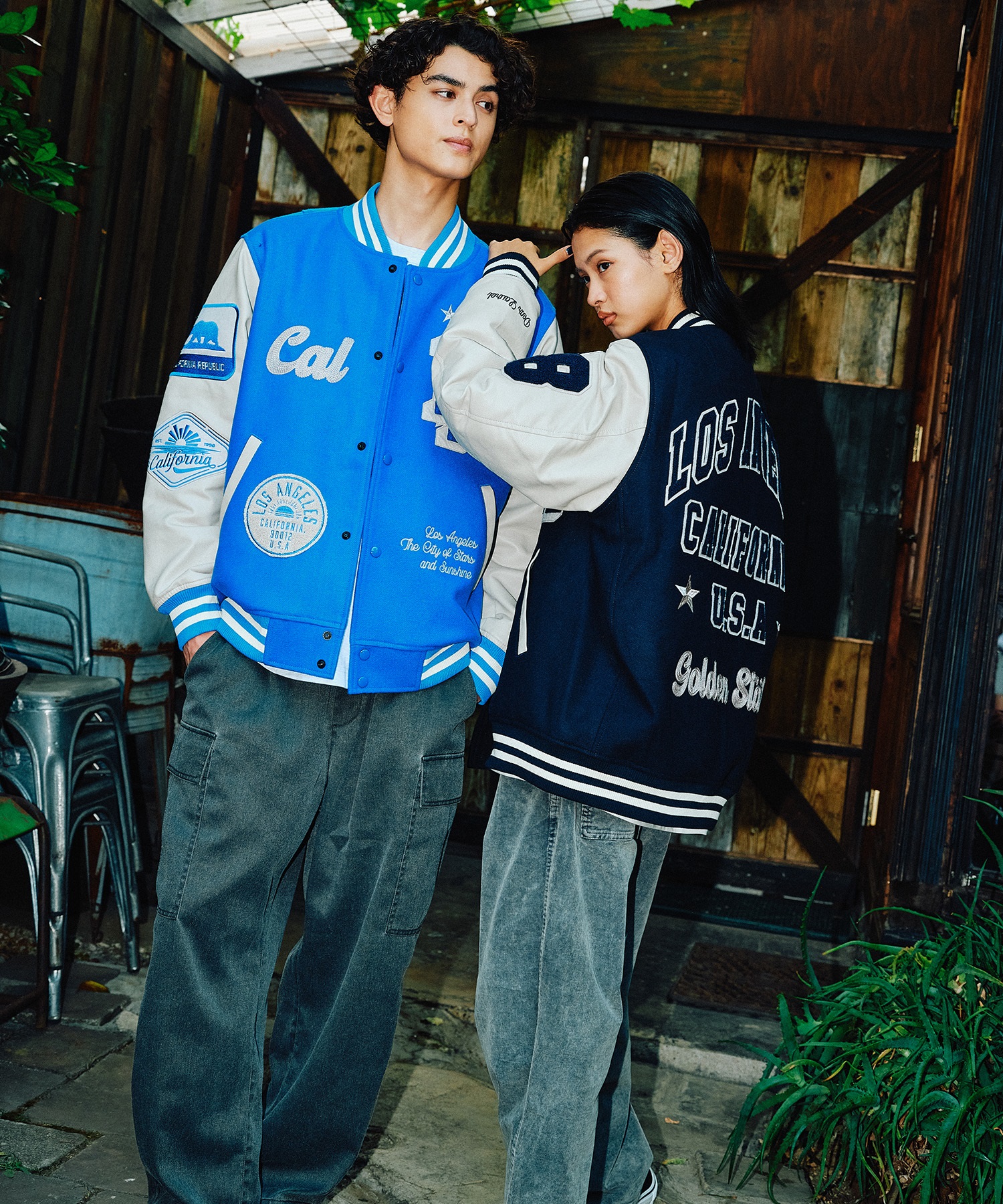 DEAR LAUREL ディアローレル × Pla-Jac プラジャック アウター スタジャン メンズ スタジアム ジャケット 防風 LA VARSITY JACKET D25F-0101(BK/WT-M)