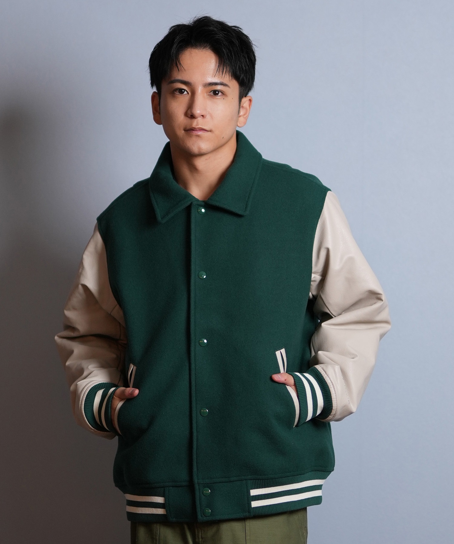 DEAR LAUREL ディアローレル × Pla-Jac プラジャック アウター スタジャン メンズ スタジアム ジャケット 防風 VARSITY JACKET D25F-0102(BK/BK-M)