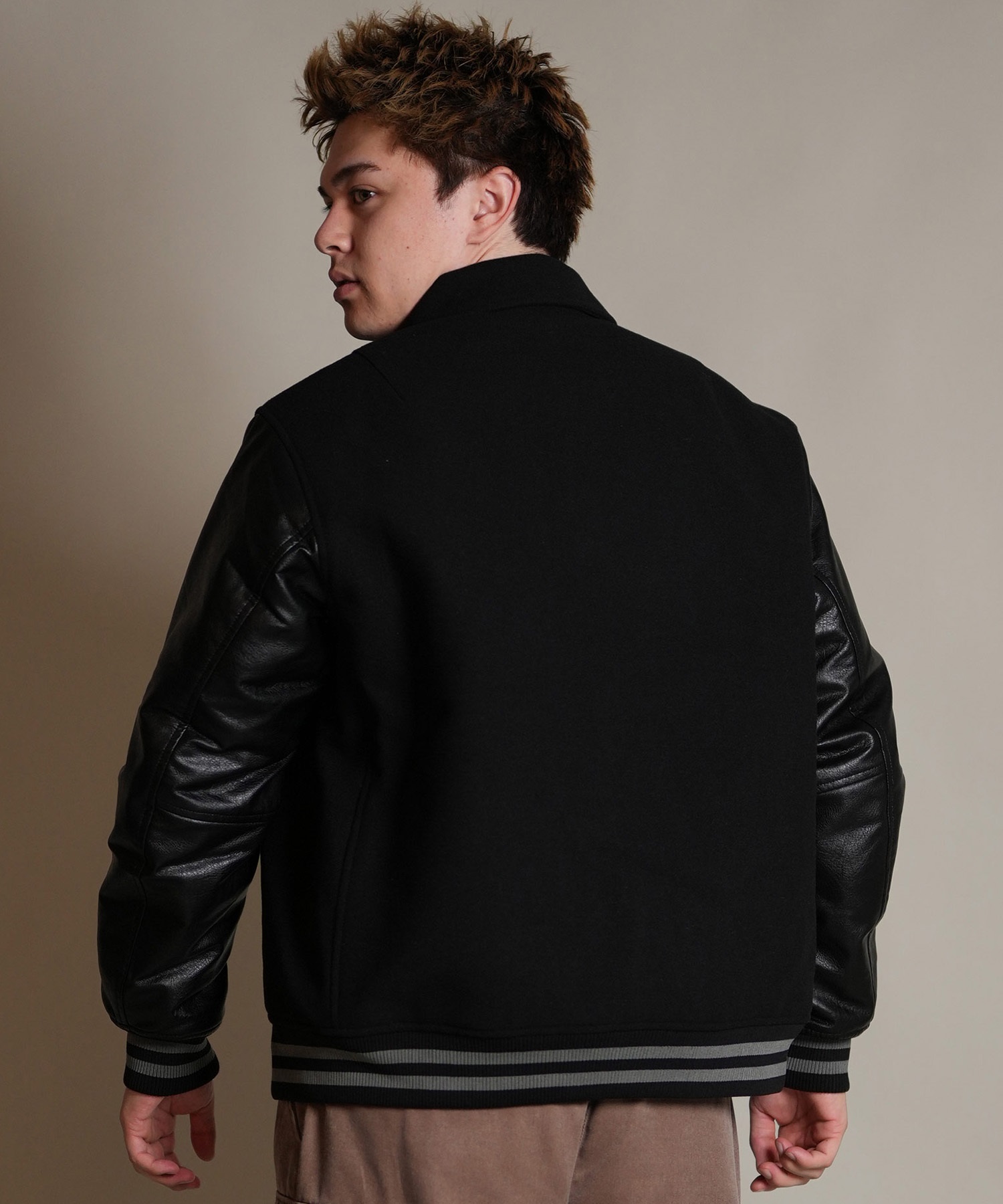 DEAR LAUREL ディアローレル × Pla-Jac プラジャック アウター スタジャン メンズ スタジアム ジャケット 防風 VARSITY JACKET D25F-0102(BK/BK-M)