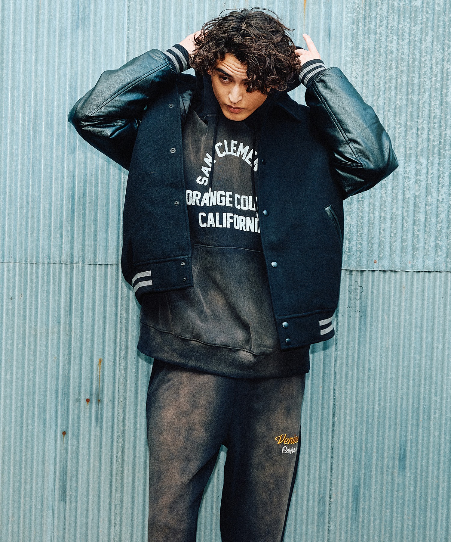 DEAR LAUREL ディアローレル × Pla-Jac プラジャック アウター スタジャン メンズ スタジアム ジャケット 防風 VARSITY JACKET D25F-0102(BK/BK-M)