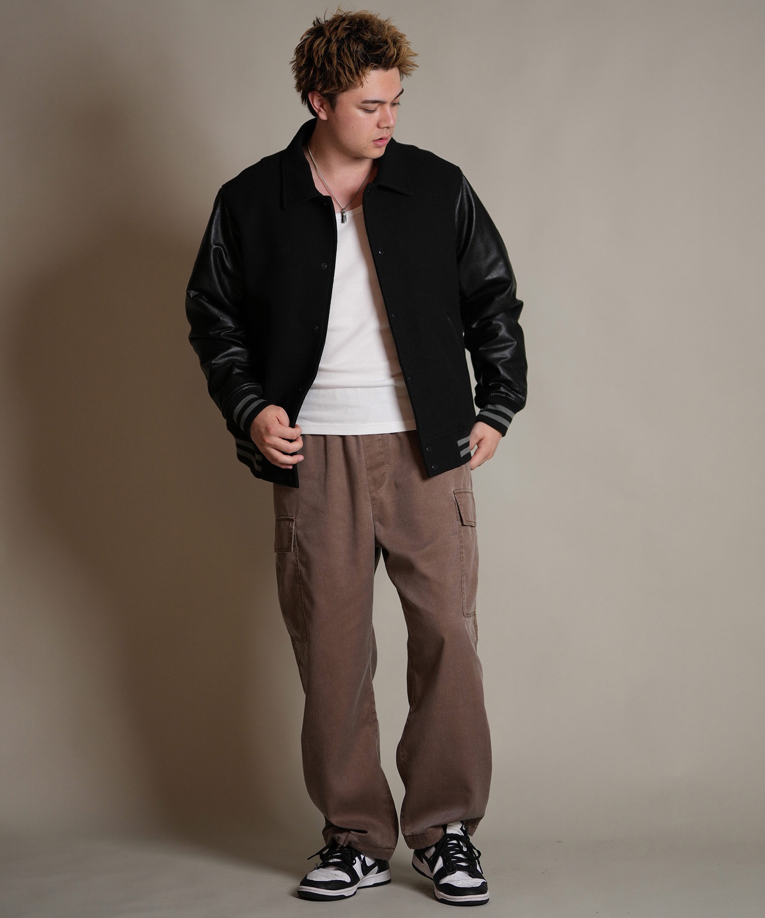 DEAR LAUREL ディアローレル × Pla-Jac プラジャック アウター スタジャン メンズ スタジアム ジャケット 防風 VARSITY JACKET D25F-0102(BK/BK-M)