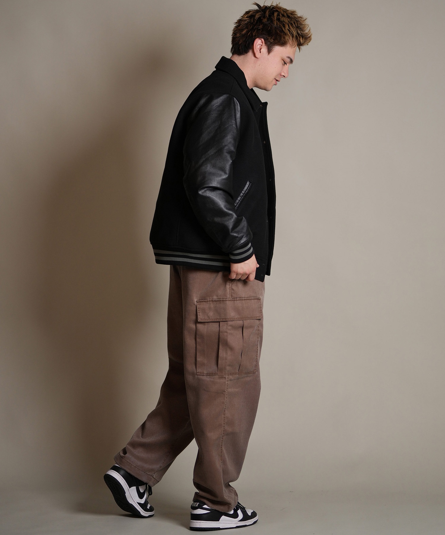 DEAR LAUREL ディアローレル × Pla-Jac プラジャック アウター スタジャン メンズ スタジアム ジャケット 防風 VARSITY JACKET D25F-0102(BK/BK-M)