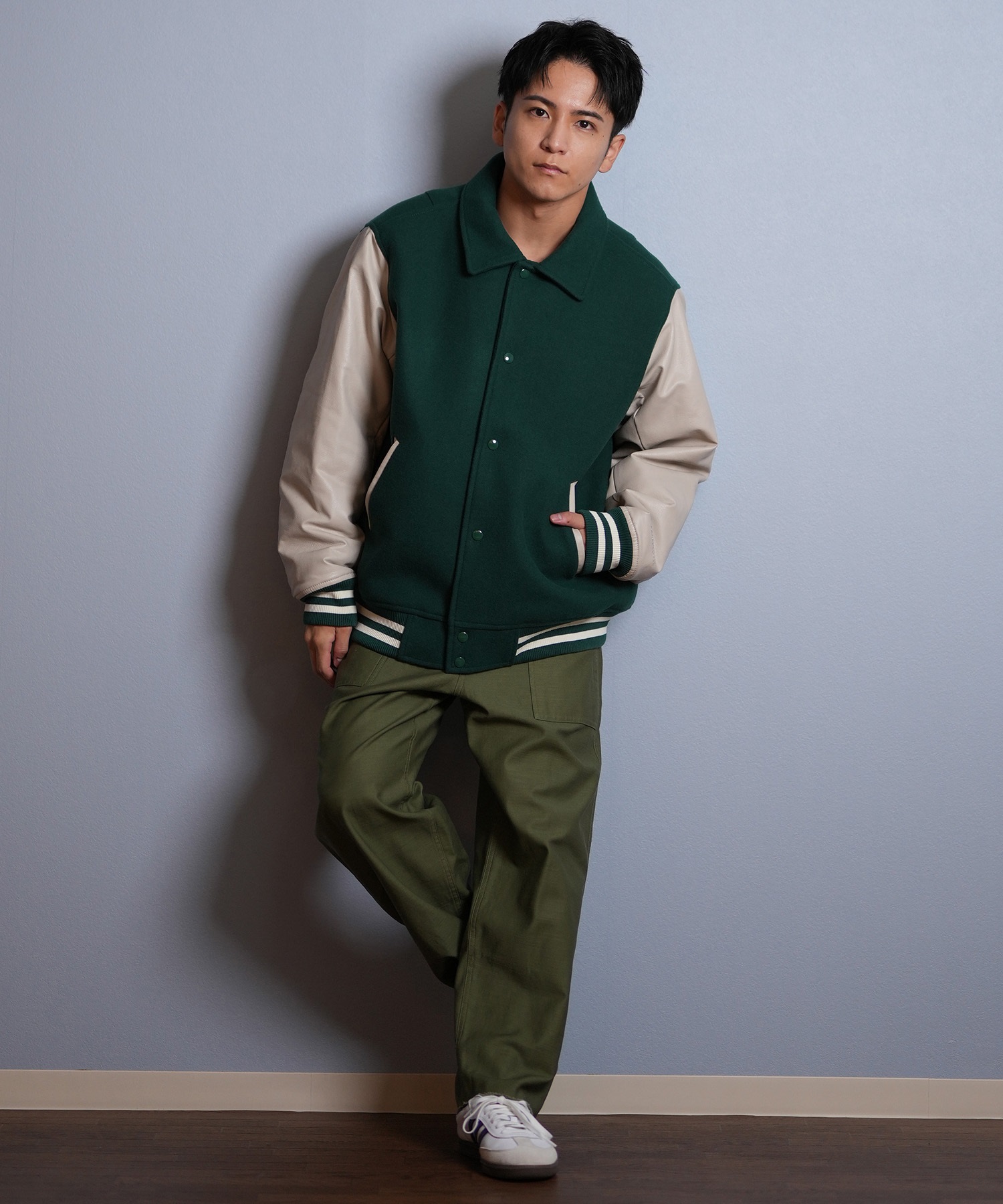 DEAR LAUREL ディアローレル × Pla-Jac プラジャック アウター スタジャン メンズ スタジアム ジャケット 防風 VARSITY JACKET D25F-0102(BK/BK-M)