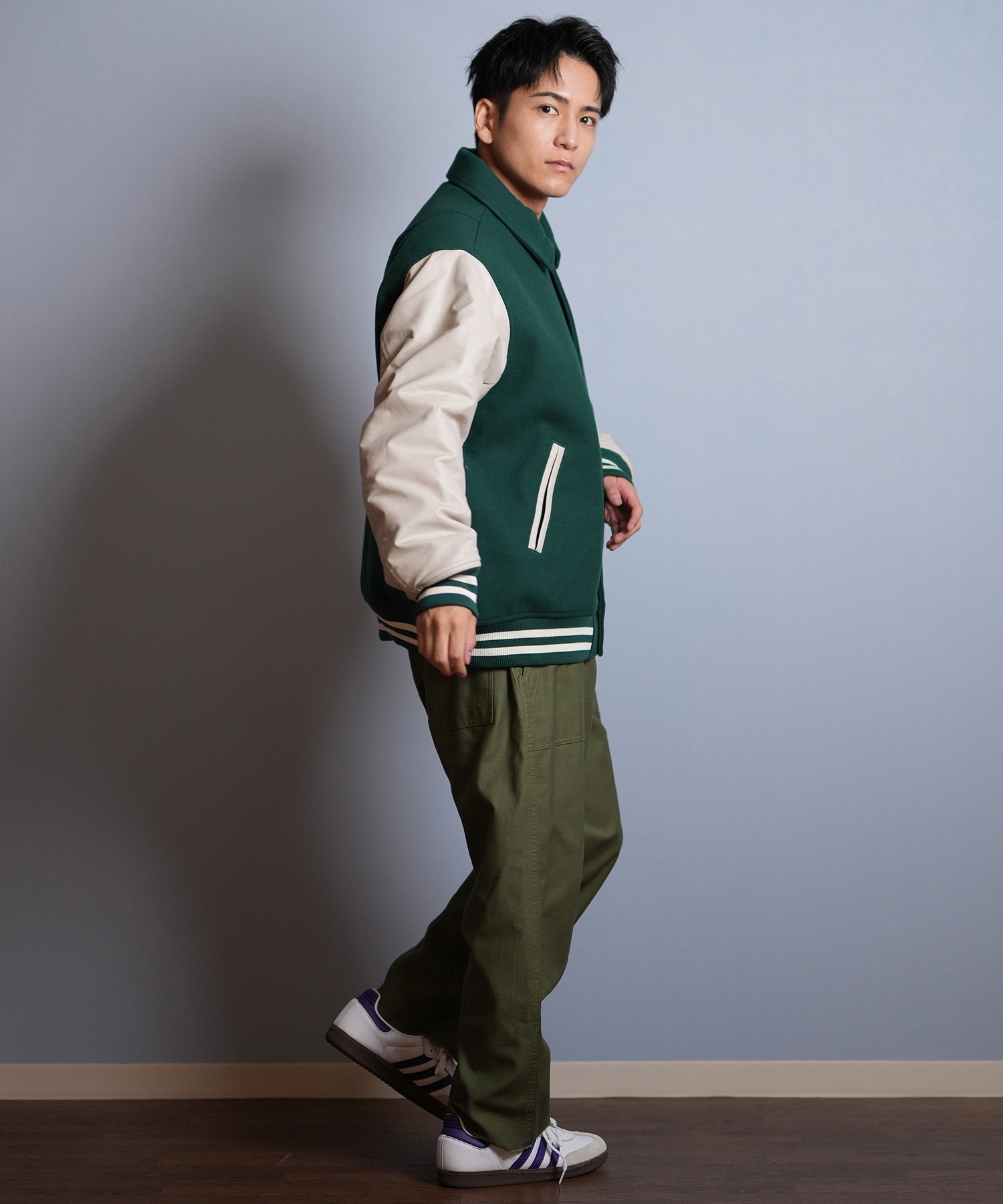 DEAR LAUREL ディアローレル × Pla-Jac プラジャック アウター スタジャン メンズ スタジアム ジャケット 防風 VARSITY JACKET D25F-0102(BK/BK-M)