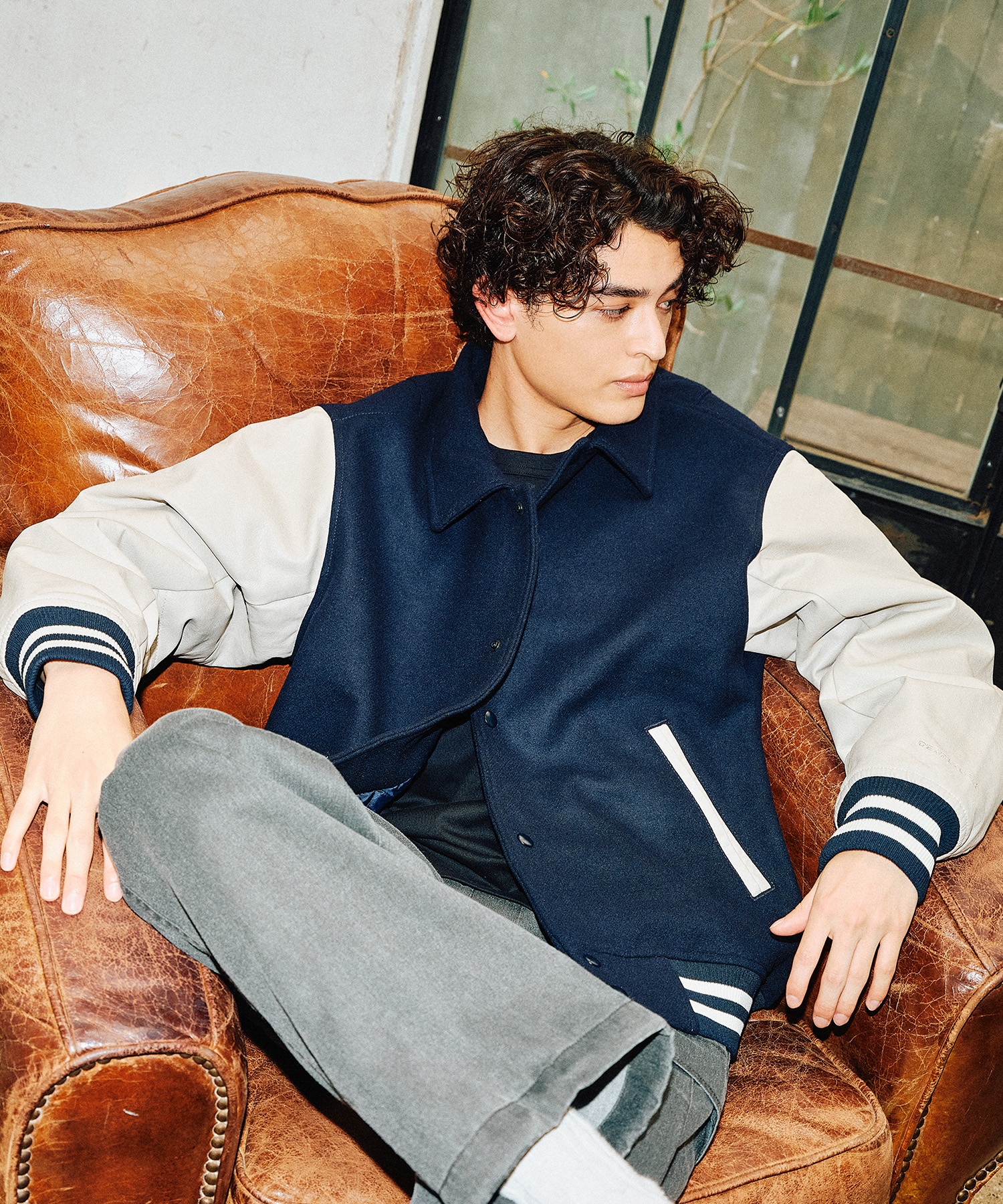 DEAR LAUREL ディアローレル × Pla-Jac プラジャック アウター スタジャン メンズ スタジアム ジャケット 防風 VARSITY JACKET D25F-0102(BK/BK-M)