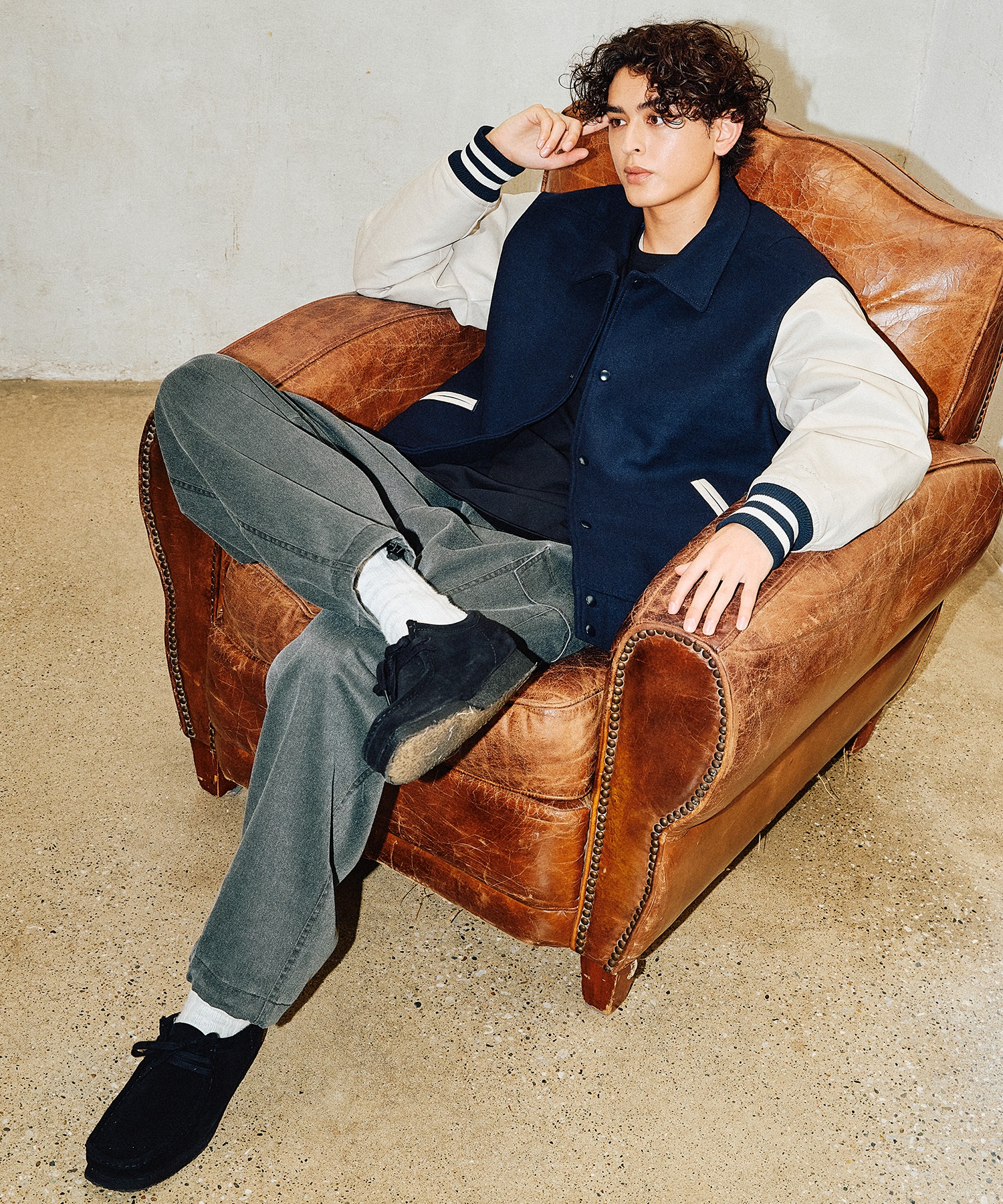 DEAR LAUREL ディアローレル × Pla-Jac プラジャック アウター スタジャン メンズ スタジアム ジャケット 防風 VARSITY JACKET D25F-0102(BK/BK-M)