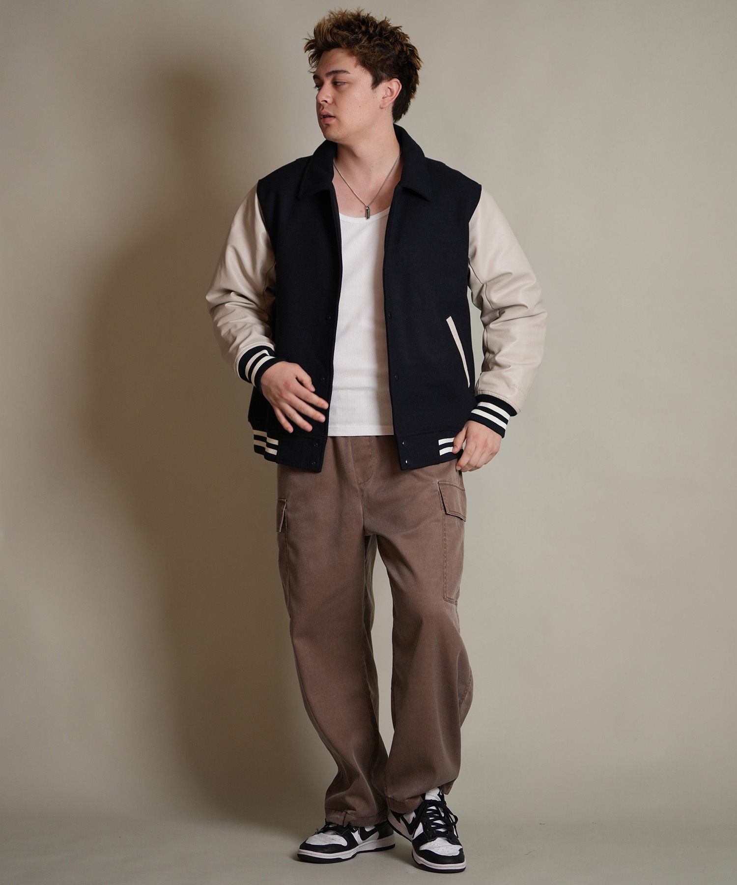 DEAR LAUREL ディアローレル × Pla-Jac プラジャック アウター スタジャン メンズ スタジアム ジャケット 防風 VARSITY JACKET D25F-0102(BK/BK-M)