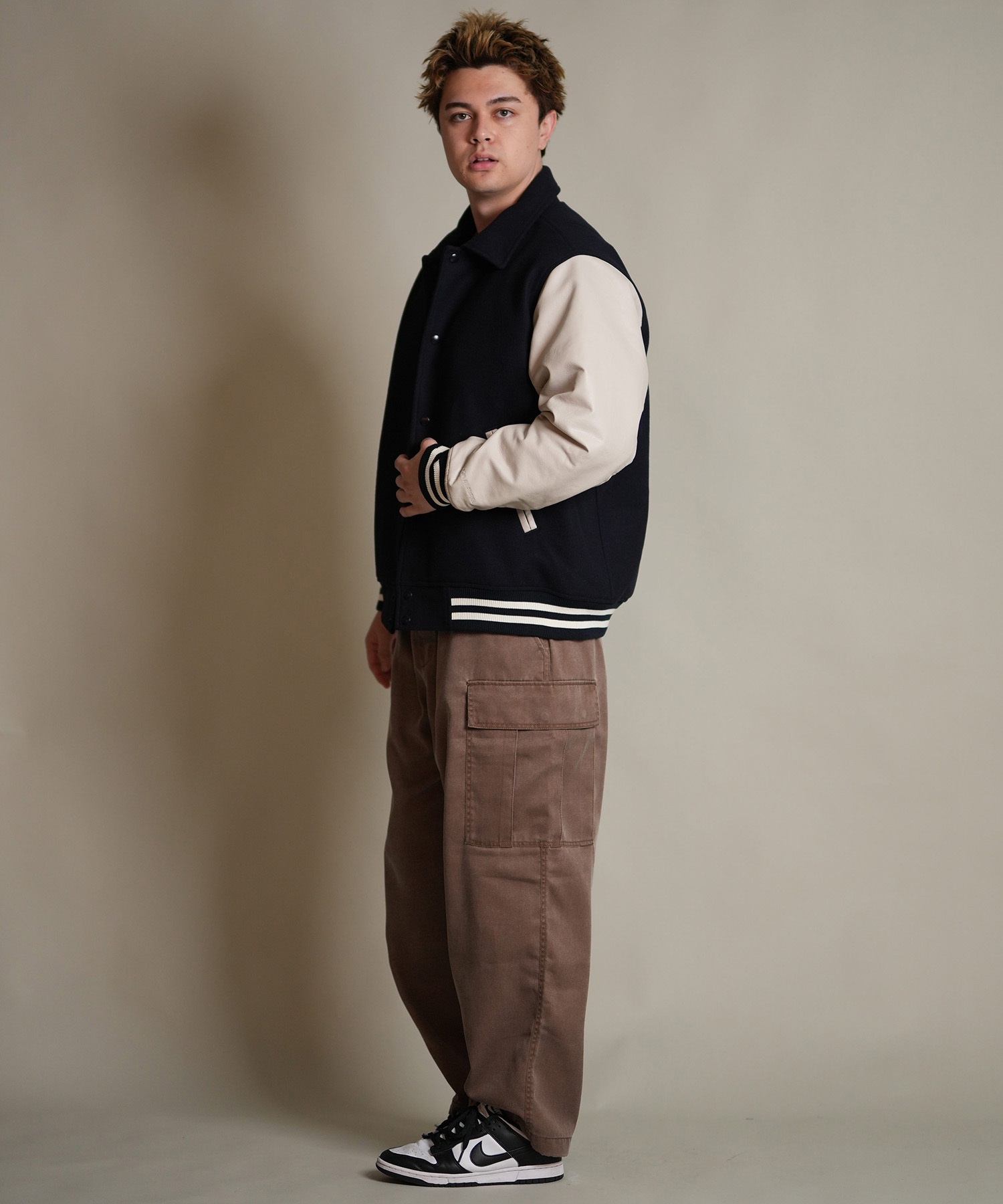 DEAR LAUREL ディアローレル × Pla-Jac プラジャック アウター スタジャン メンズ スタジアム ジャケット 防風 VARSITY JACKET D25F-0102(BK/BK-M)