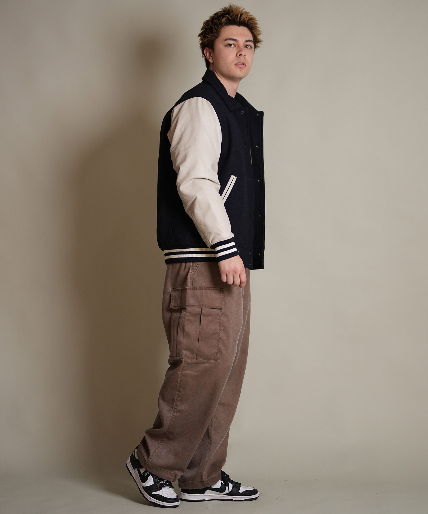 DEAR LAUREL ディアローレル × Pla-Jac プラジャック アウター スタジャン メンズ スタジアム ジャケット 防風 VARSITY JACKET D25F-0102(BK/BK-M)